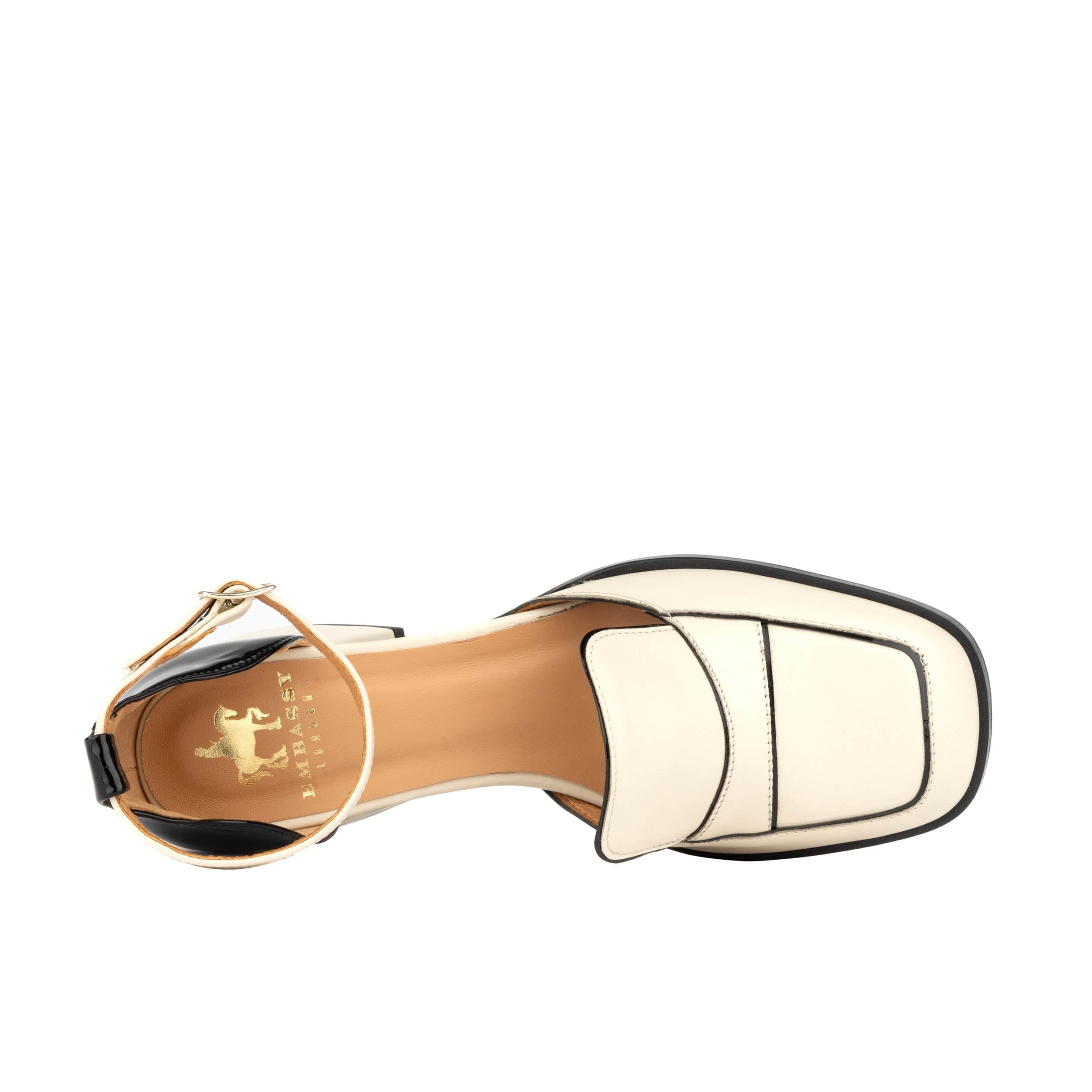 Mayfair - Cream & Black - Women's leather square closed toe 2 inch heel sandal