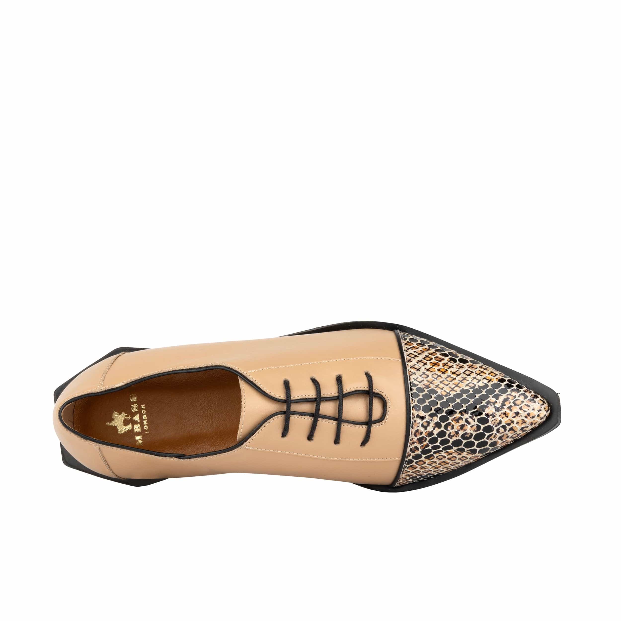 Sloan - Cream - Women's Leather Oxford with Snakeskin toe