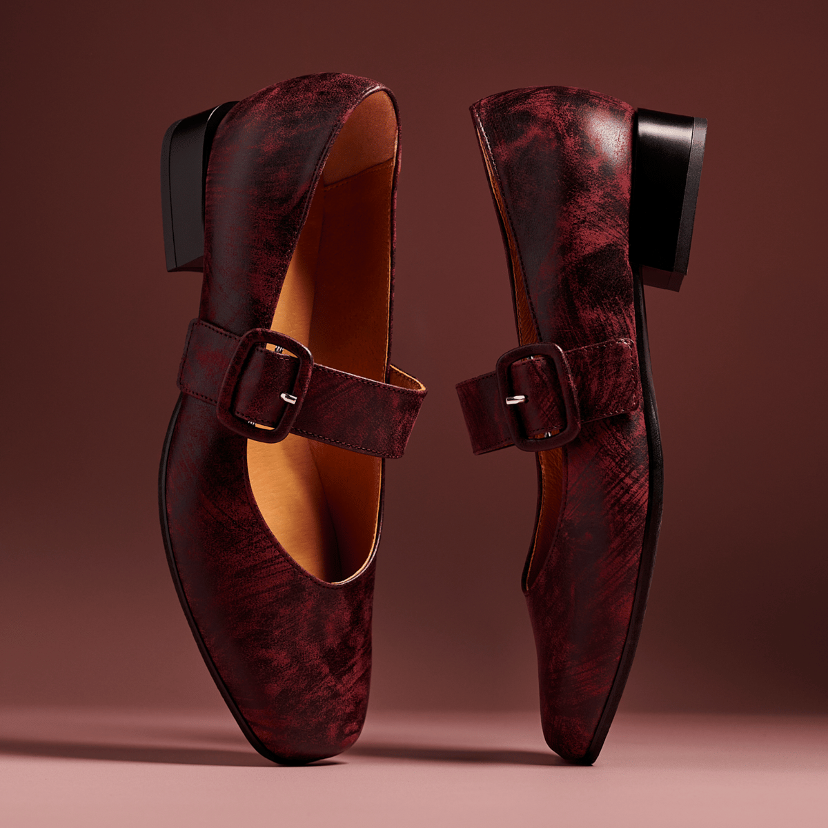 Bliss - Burgundy - Women's block heel square toe patent leather Mary-Jane