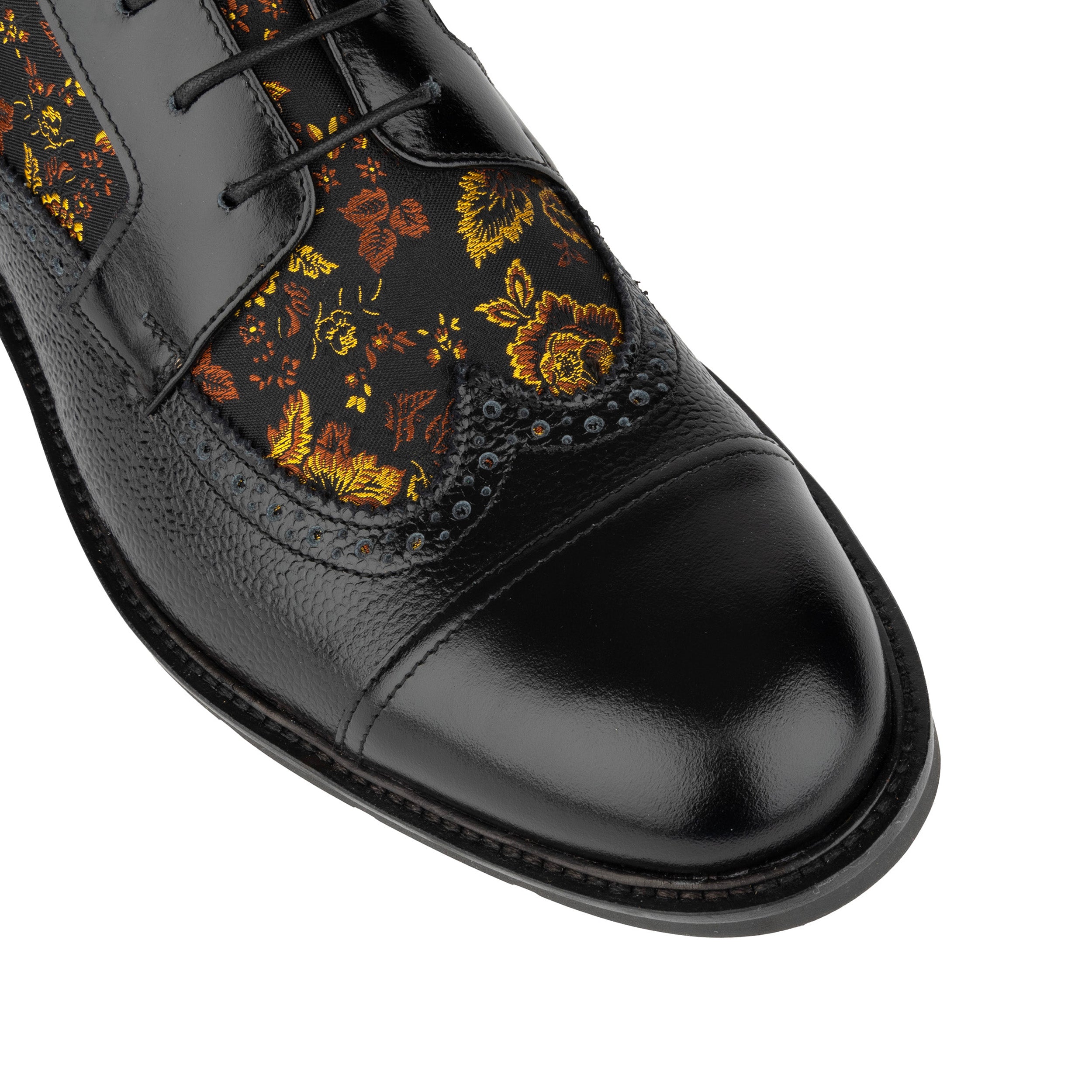 Charles - Black & Yellow Flowers - Men's leather lace up boot