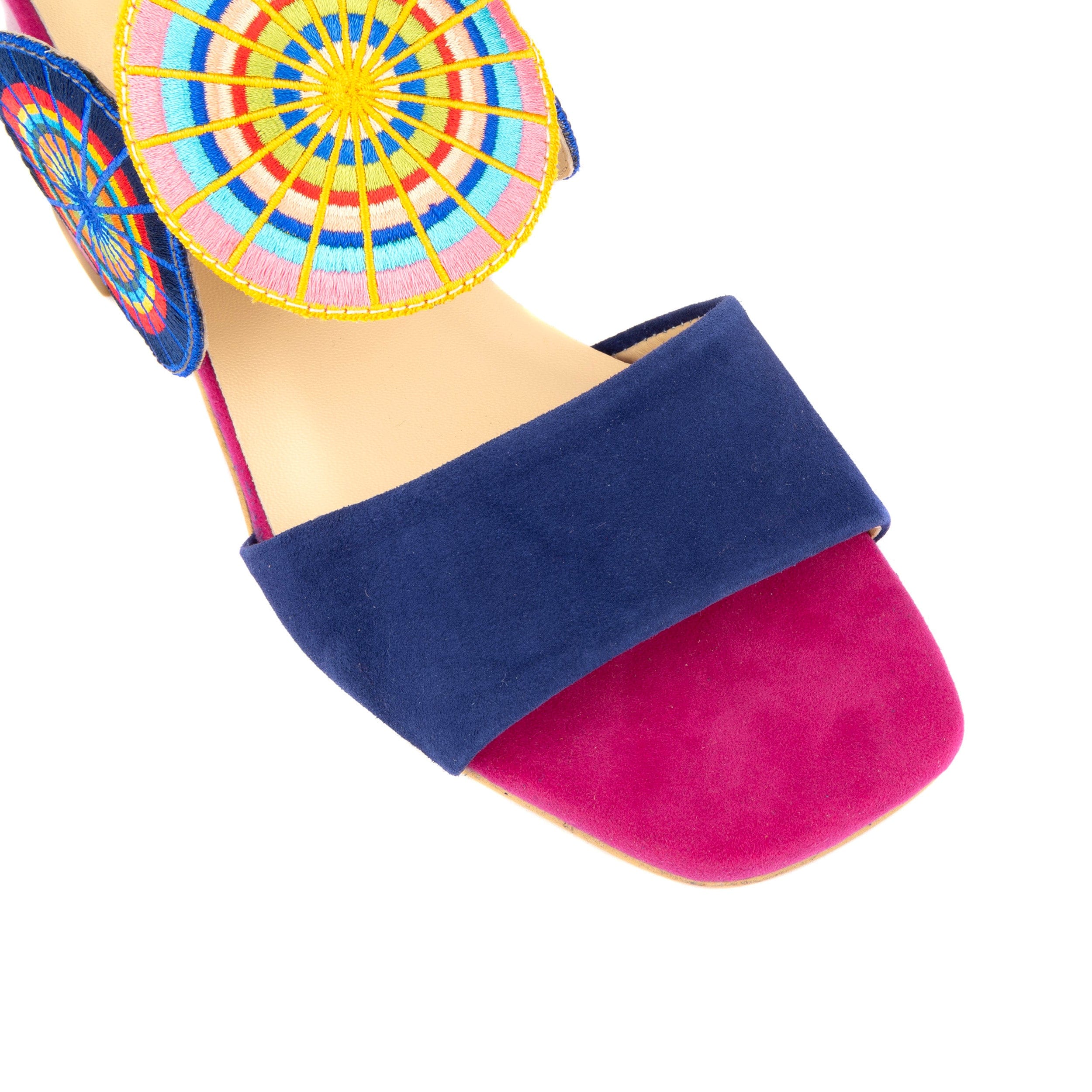 Vibe - Navy & Purple - Women's open-toe and ankle strap block heel leather sandal