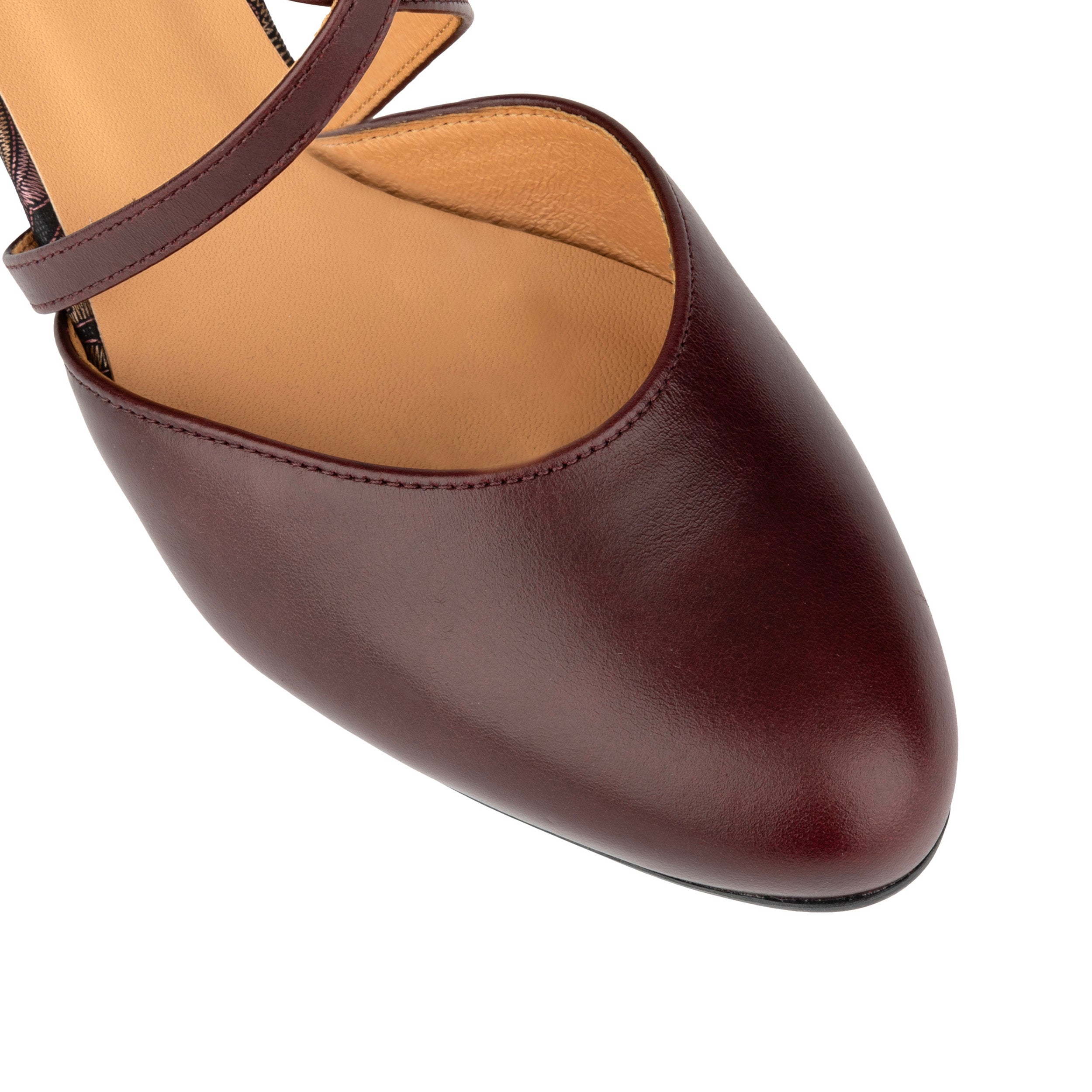 Danni - Burgundy & Floral - Women's leather closed-toe block heel