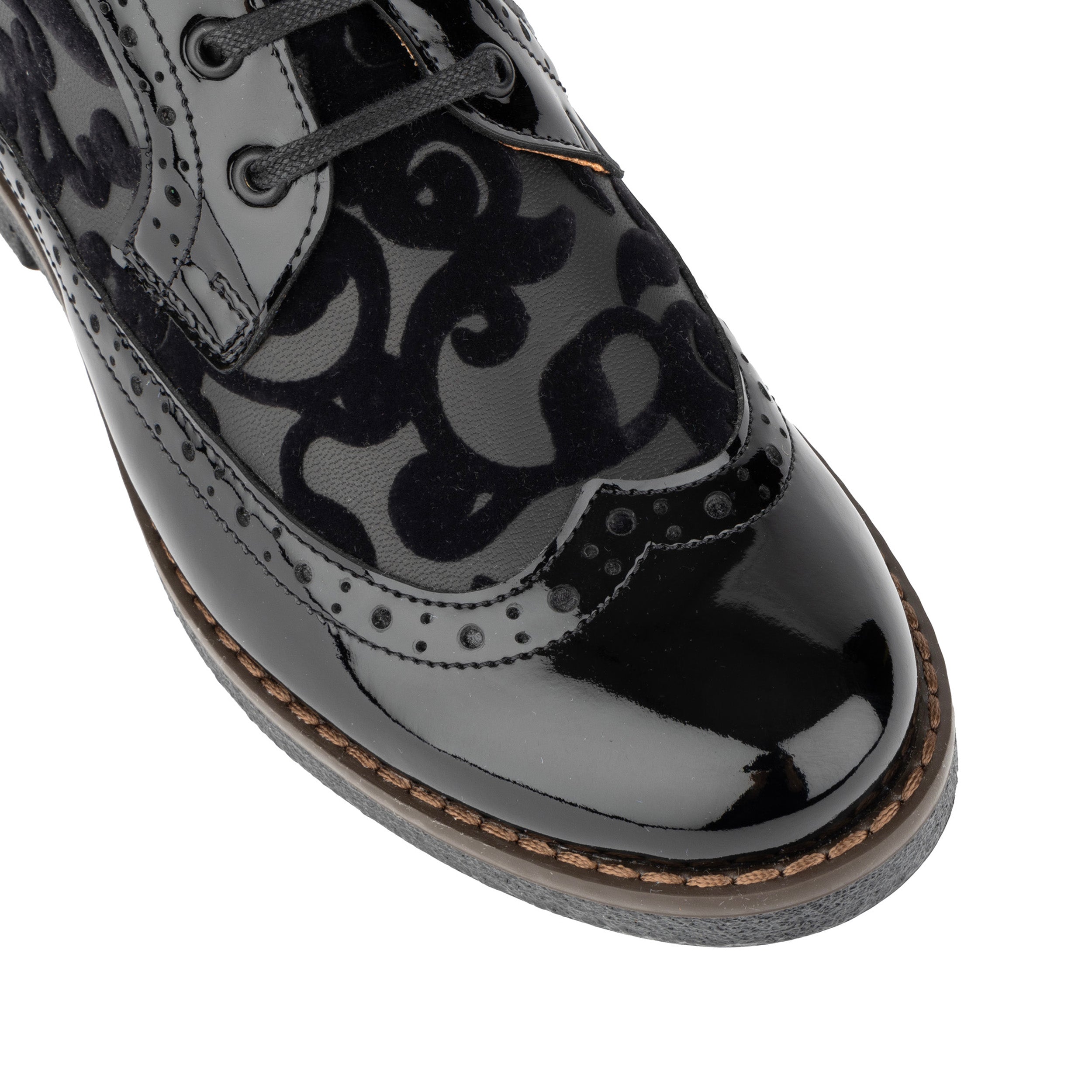 Hatter - Black Floral - Women's zip up and lace up ankle boot with brogue styling