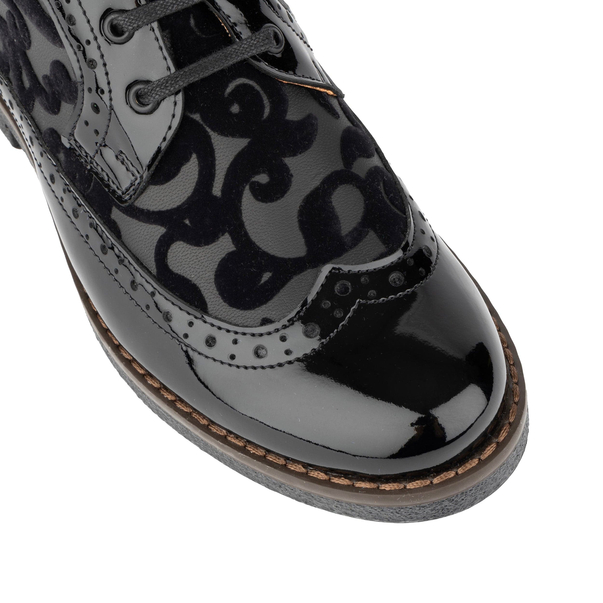 Hatter - Black Floral - Women's zip up and lace up ankle boot with brogue styling