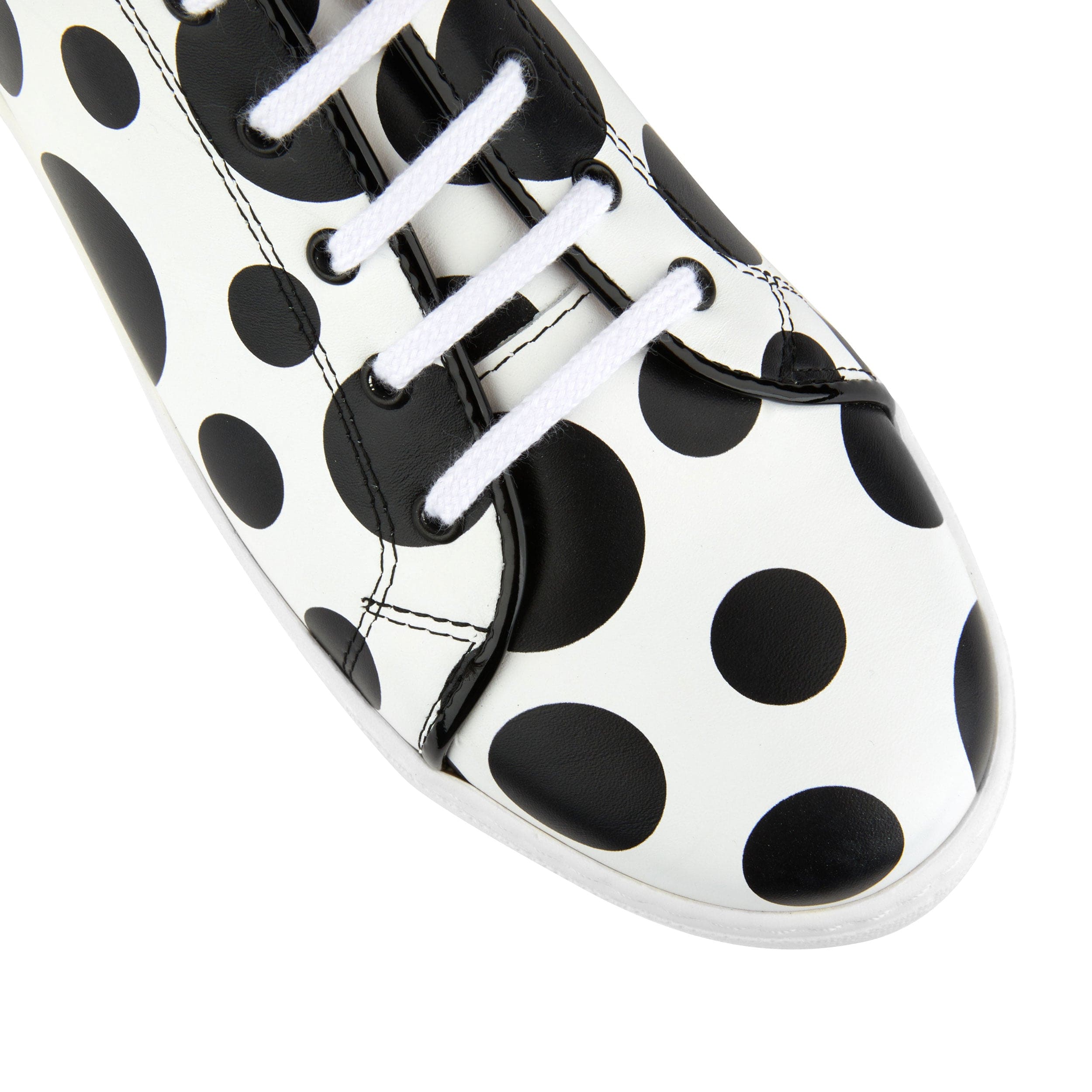 Camila - Black & White Polka - Women's platform sole leather lace-up trainer