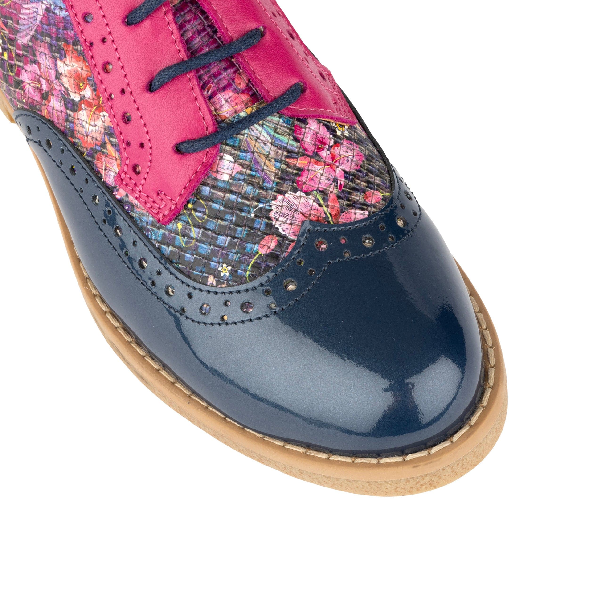 The Artist - Blue & Pink Hummingbird - Women's leather lace-up shoe with brogue detailing
