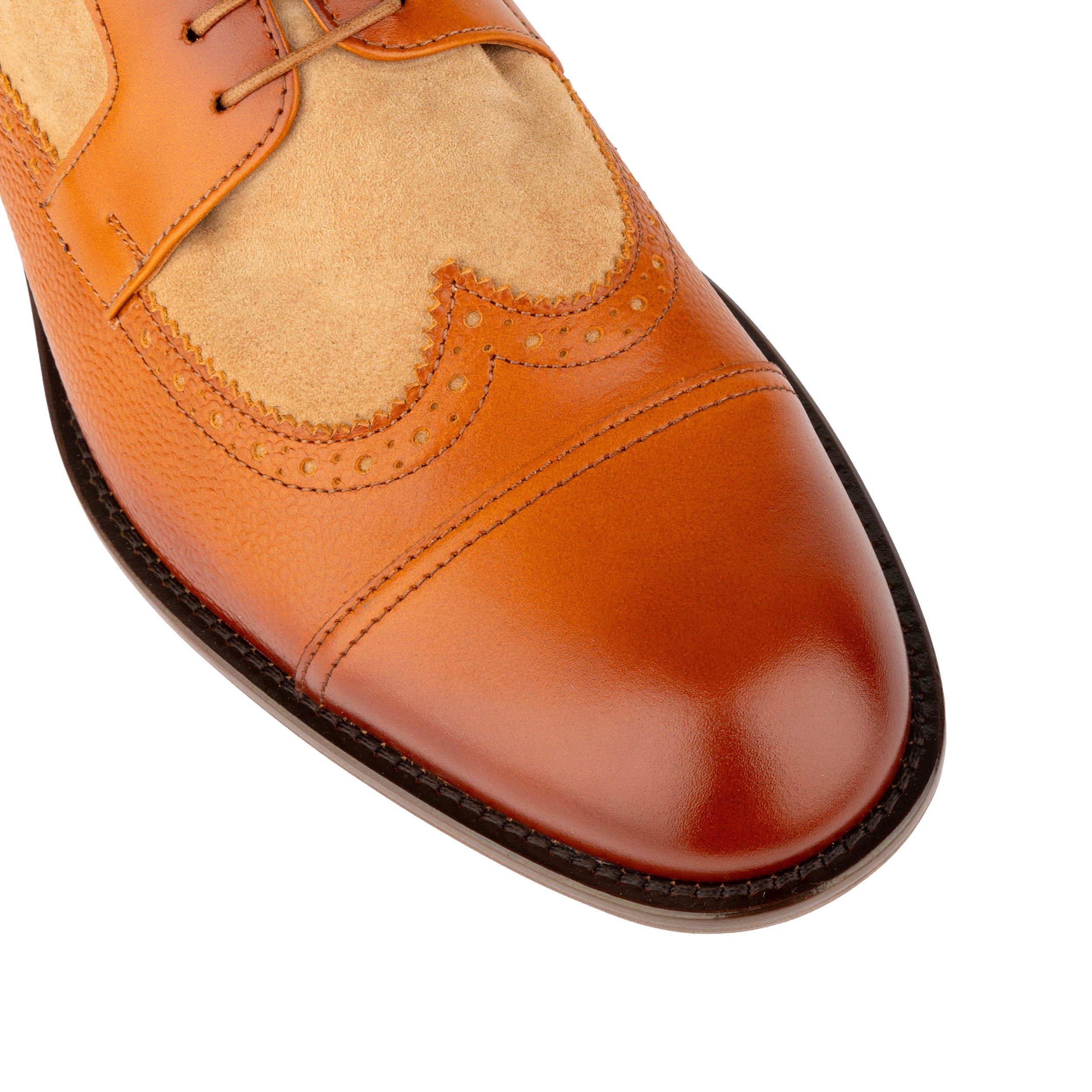Orlando - Tan - Men's toe cap leather brogue with full leather lining