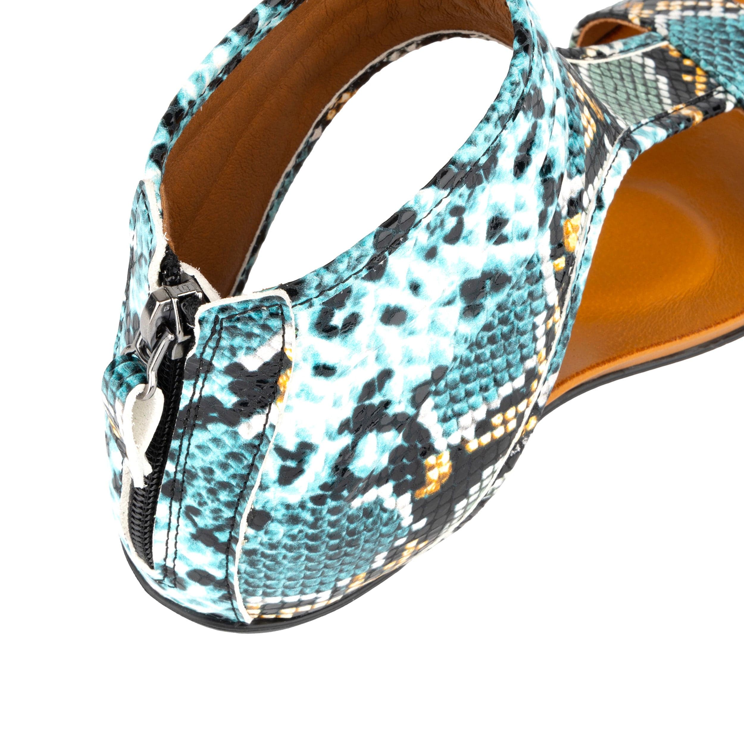 Downtown - Blue Snake - Women's flat T-bar sandal with covered heel