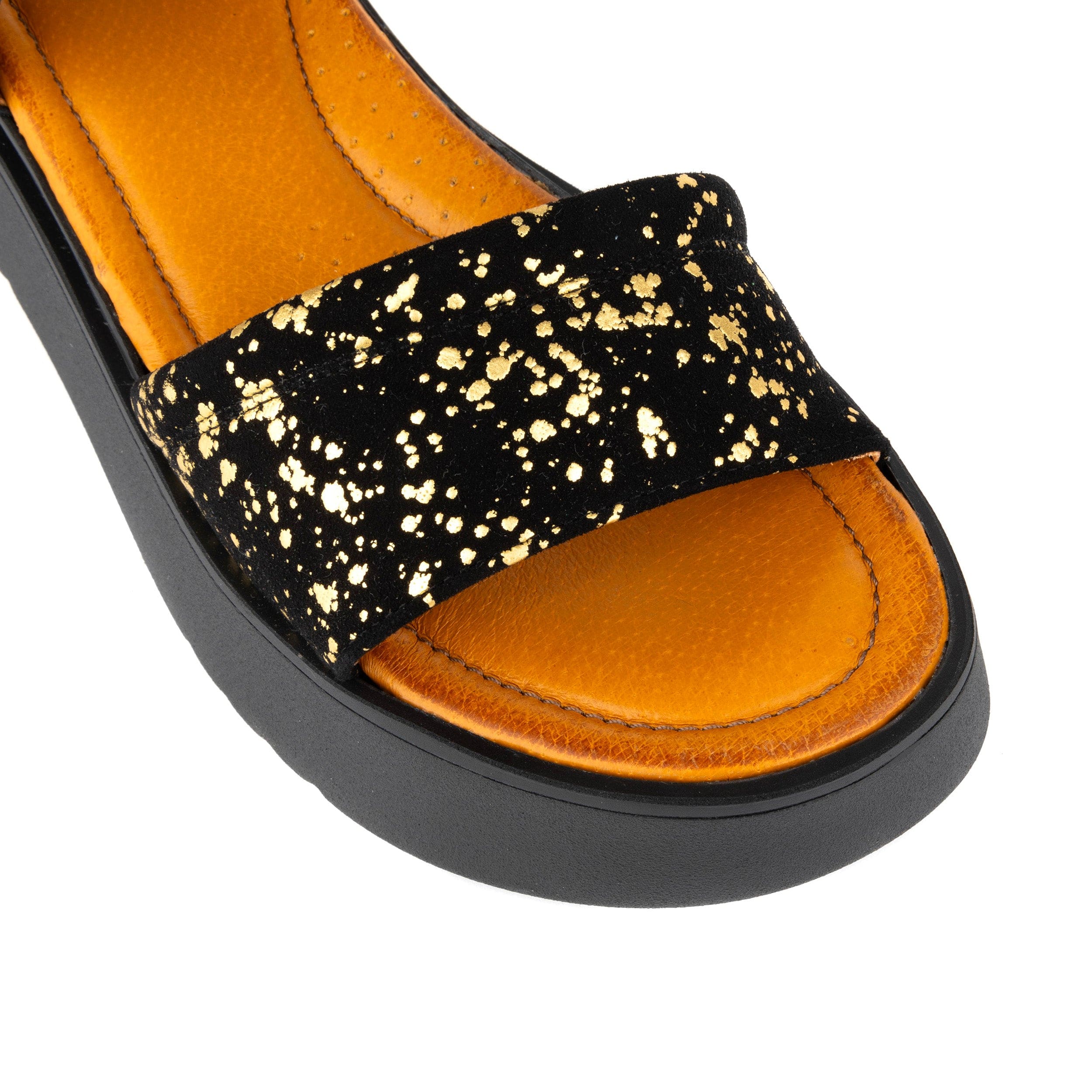 Amalfi - Black Gold Drops - Women's 1.3 inch flatform strappy leather chunky sandal