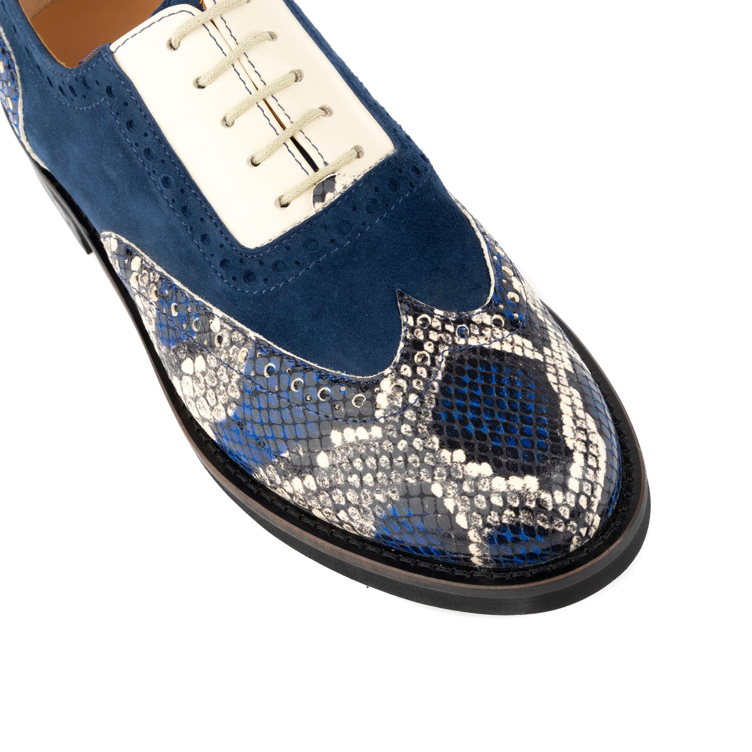 Vivienne - Blue Snake - Women's oxford lace-up shoe with brogue details