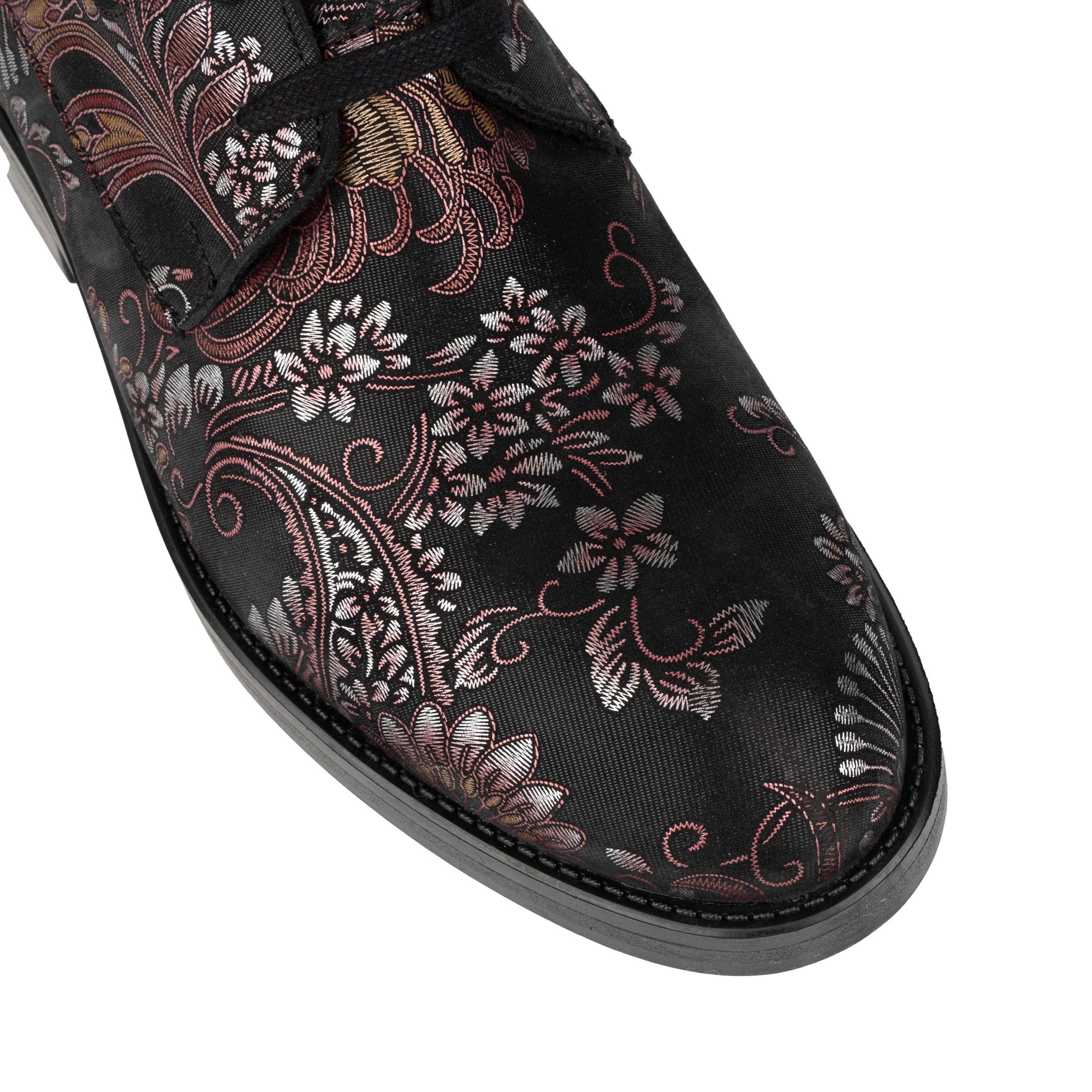 Didi Wool - Black & Burgundy - Women's leather lace-up and zip-up round toe combat boot