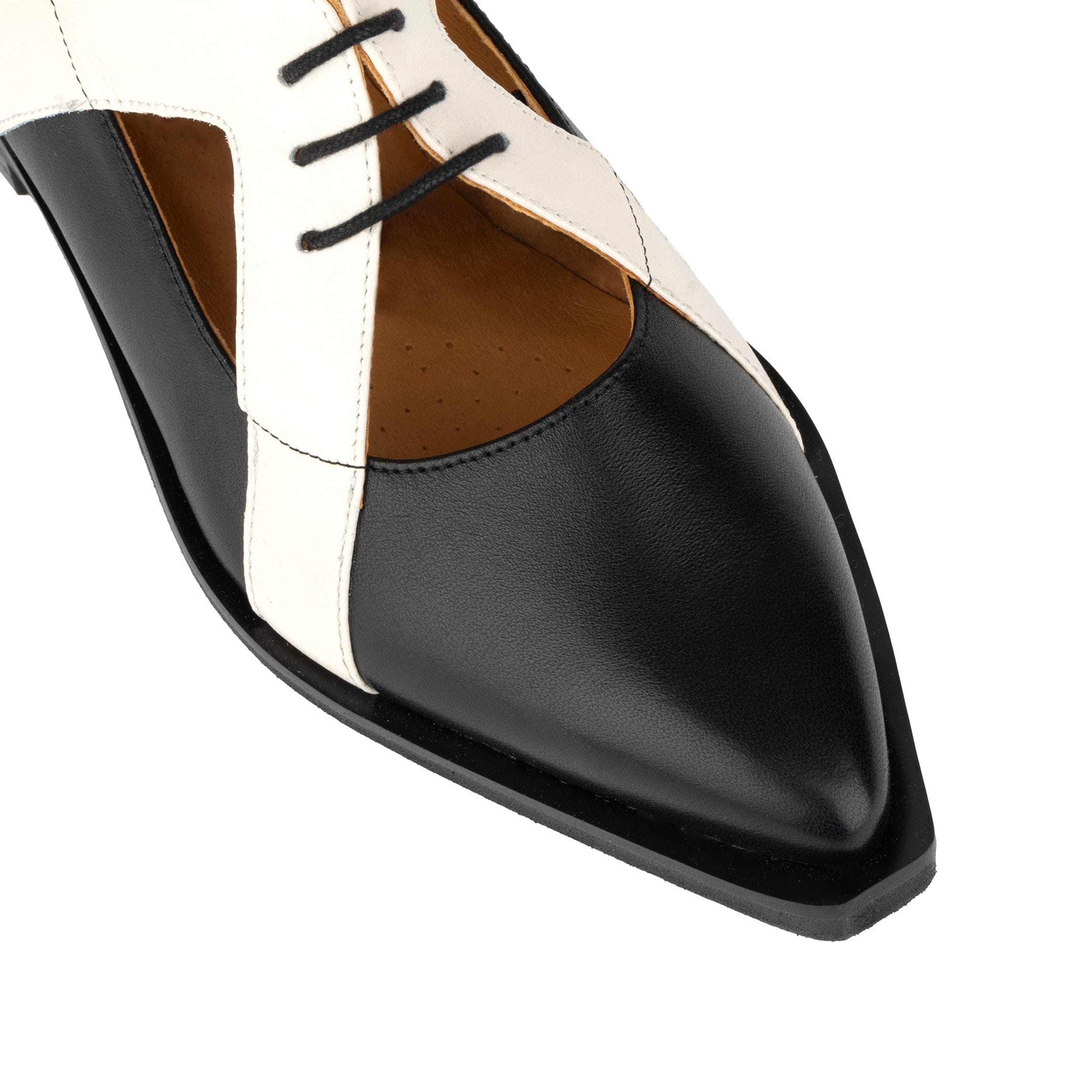 Harlowe - Black & White - Women's cutout leather lace up shoe
