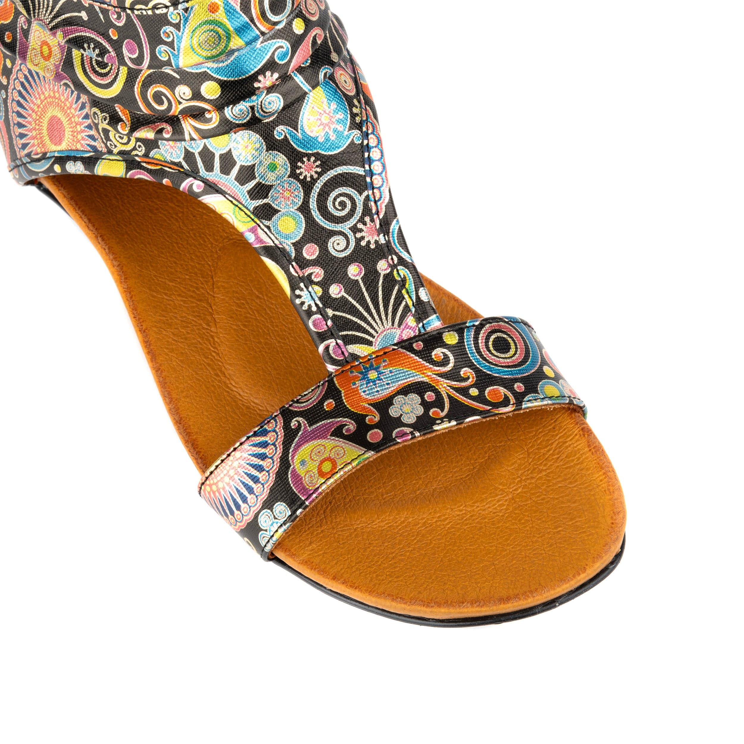 Downtown - Navy & Pink - Women's flat T-bar sandal with covered heel