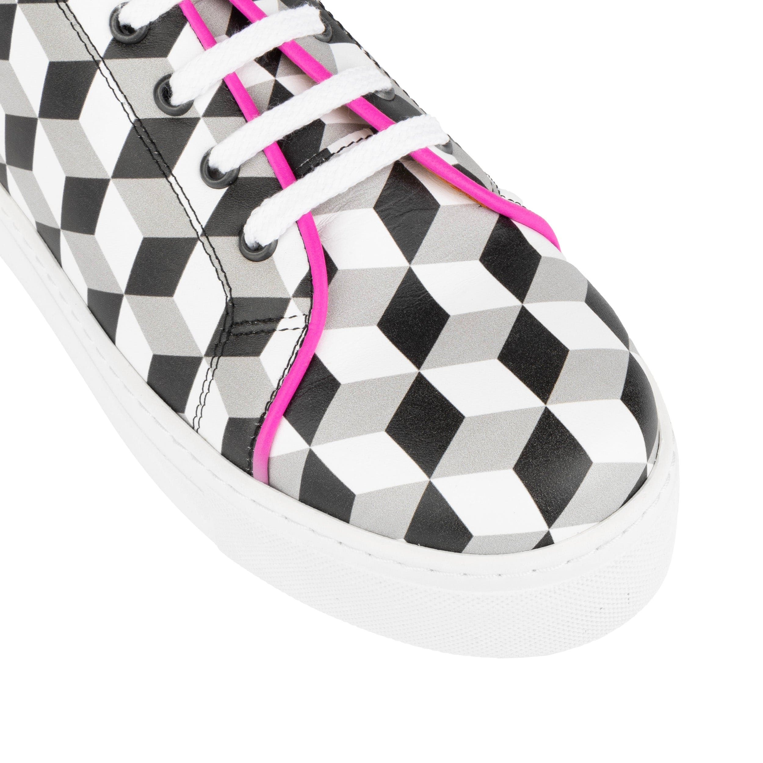 Camila - White Cubics - Women's platform sole leather lace-up trainer