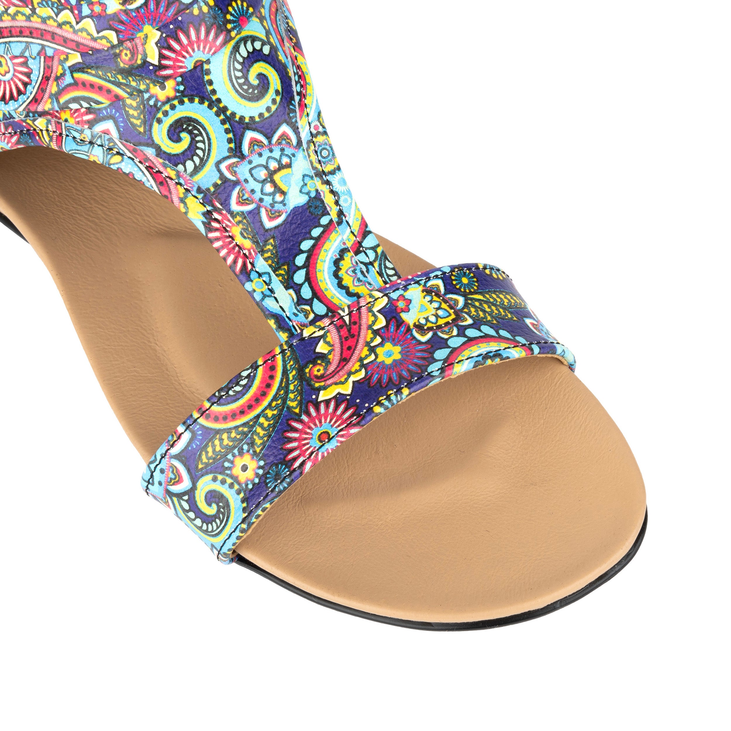 Downtown - Festival Blue - Women's flat T-bar sandal with covered heel