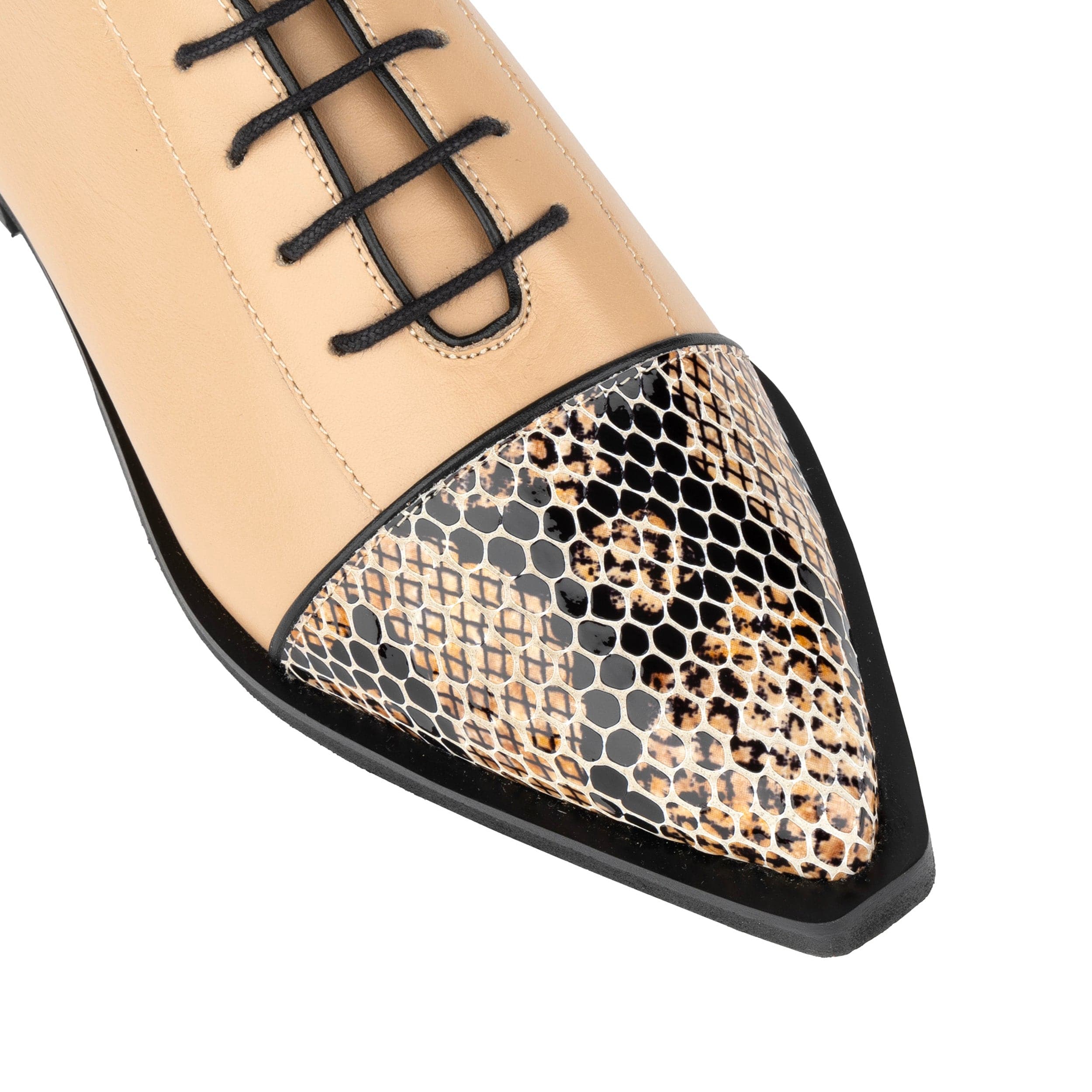 Sloan - Cream - Women's Leather Oxford with Snakeskin toe
