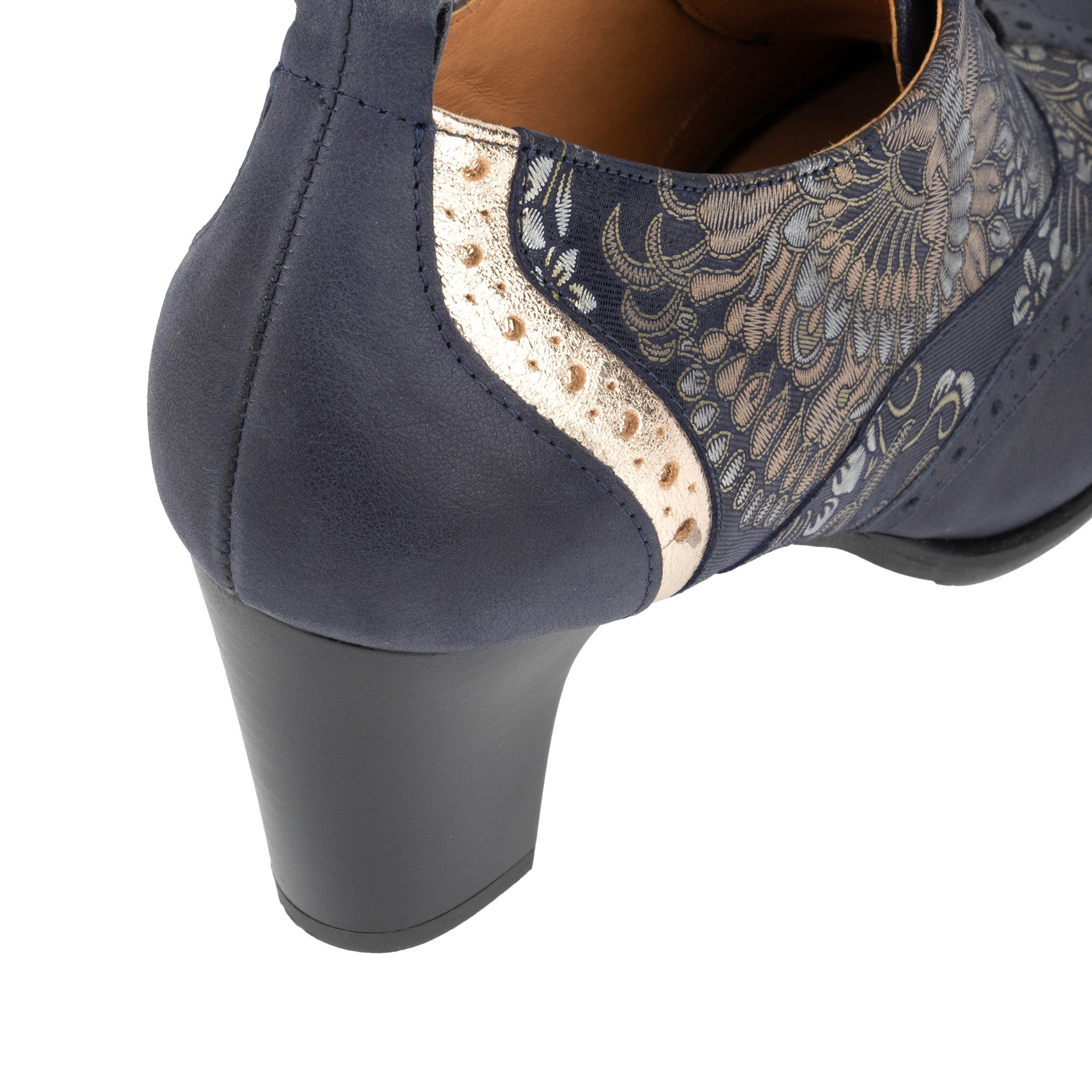 Casino - Blue & Silver Paisley - Women's leather pump in 3 inch heel with brogue details