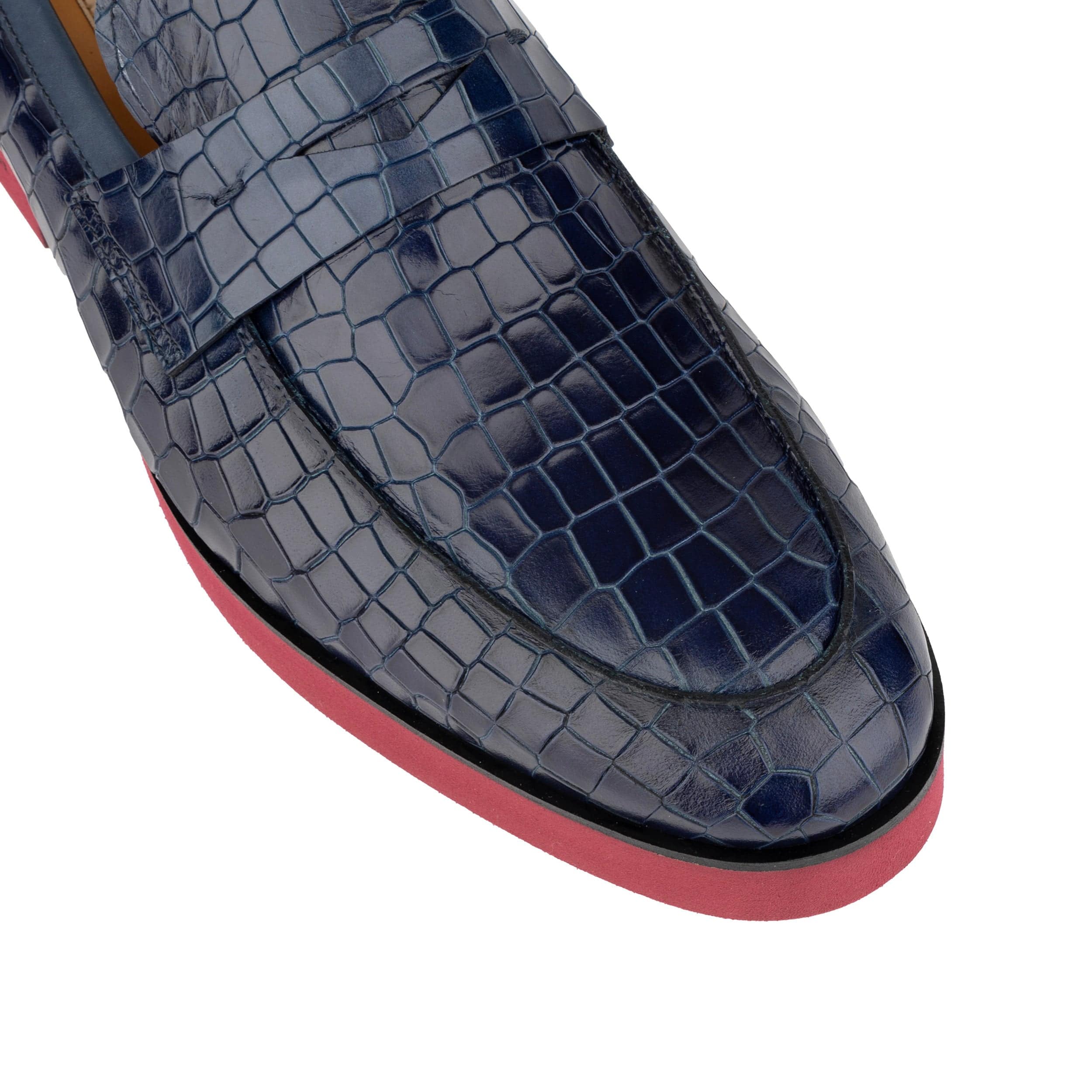 Chicago - Navy Croco - Men's croc effect leather penny loafer on lightweight sole