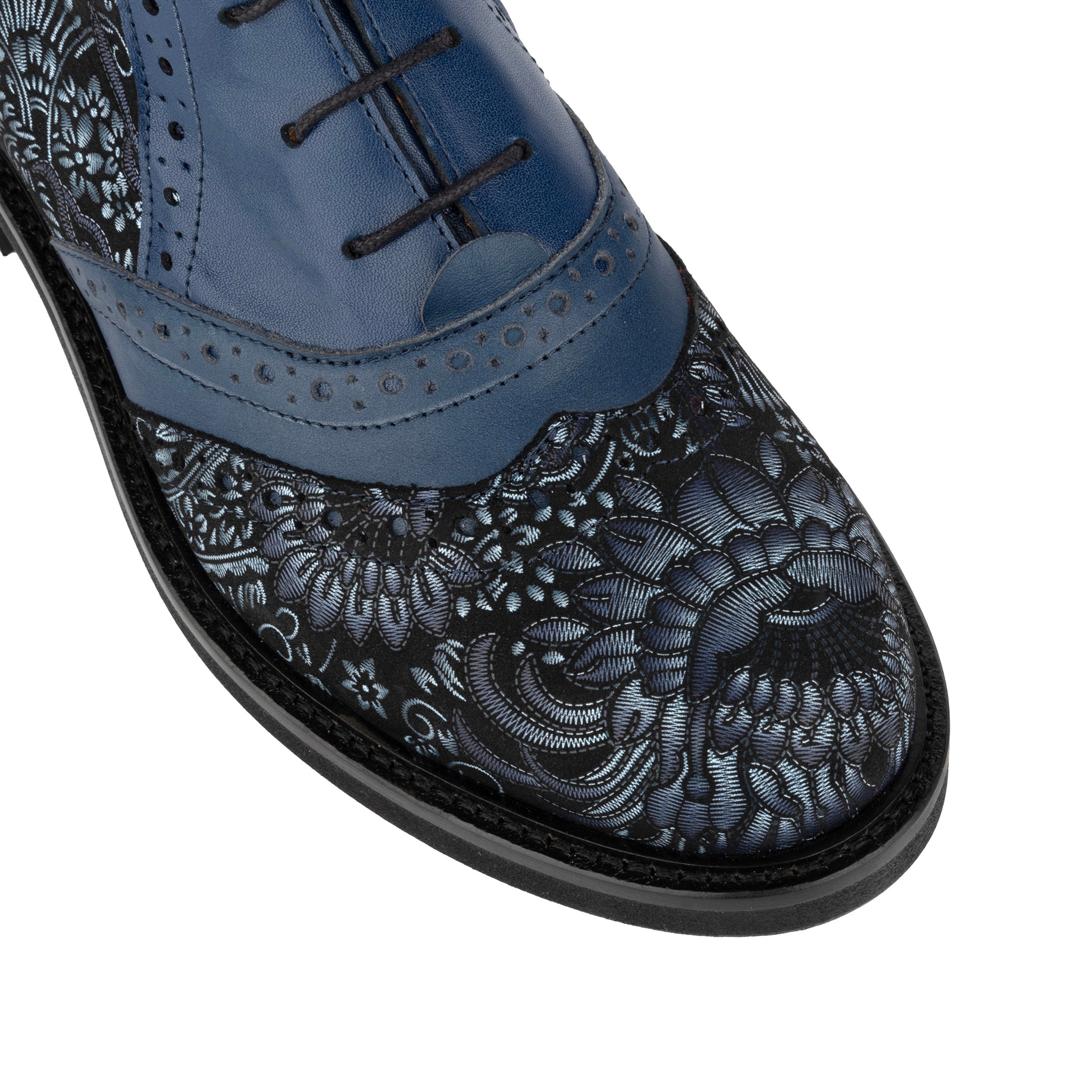 Brick Lane Boots - Blue - Women's leather oxford higher ankle boot with brogue detail