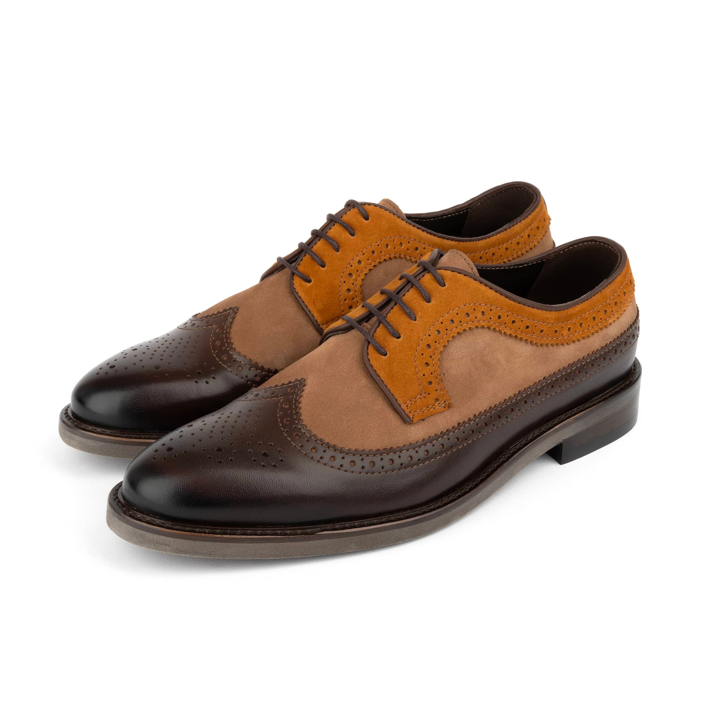 Alexander - Brown Mix - Men's Multi-Textured Leather & Suede Wingtip Brogue