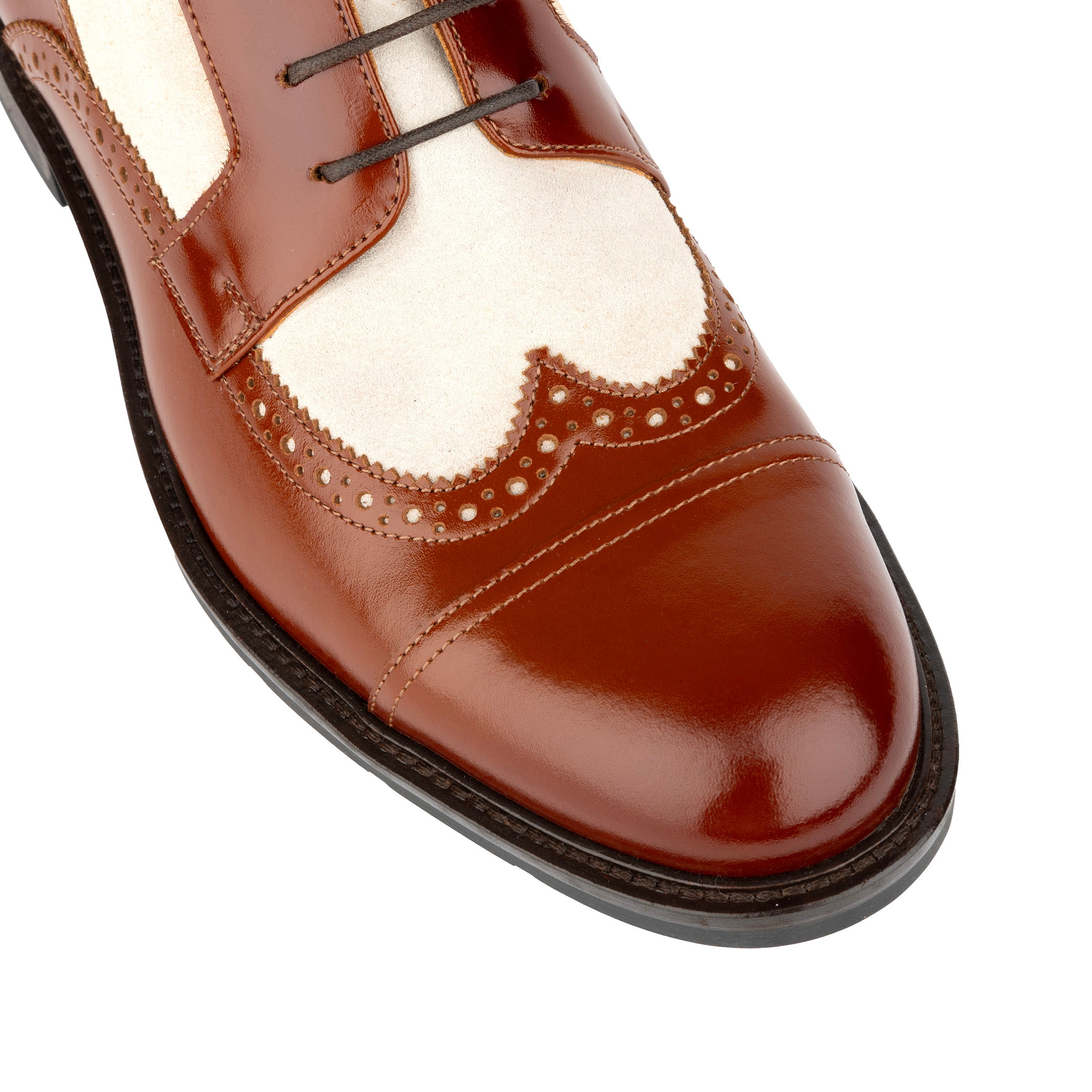 Charles - Light Tan & Cream - Men's Toe-Cap Dressy Leather & Suede Boot with Brogue Details