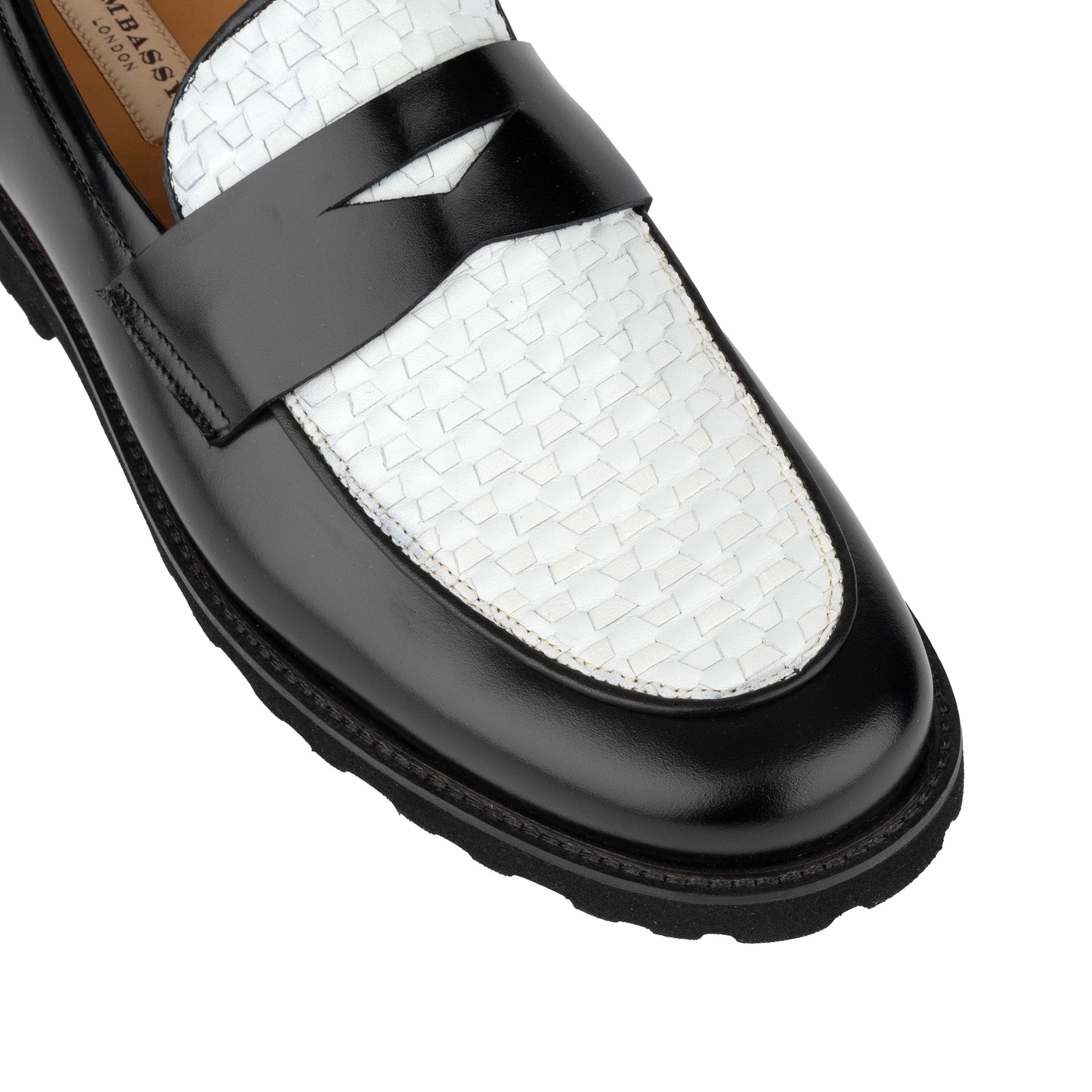 Sunkin - Black & White - Men's leather woven slip-on loafer