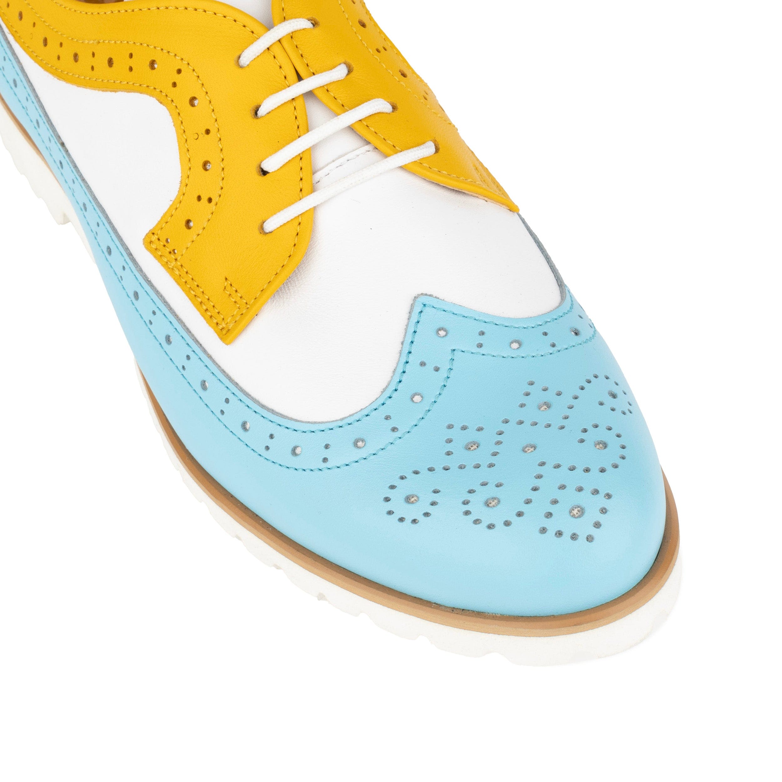 Sonnet - Yellow & Blue - Women's leather lace-up with lightweight sole and broguing