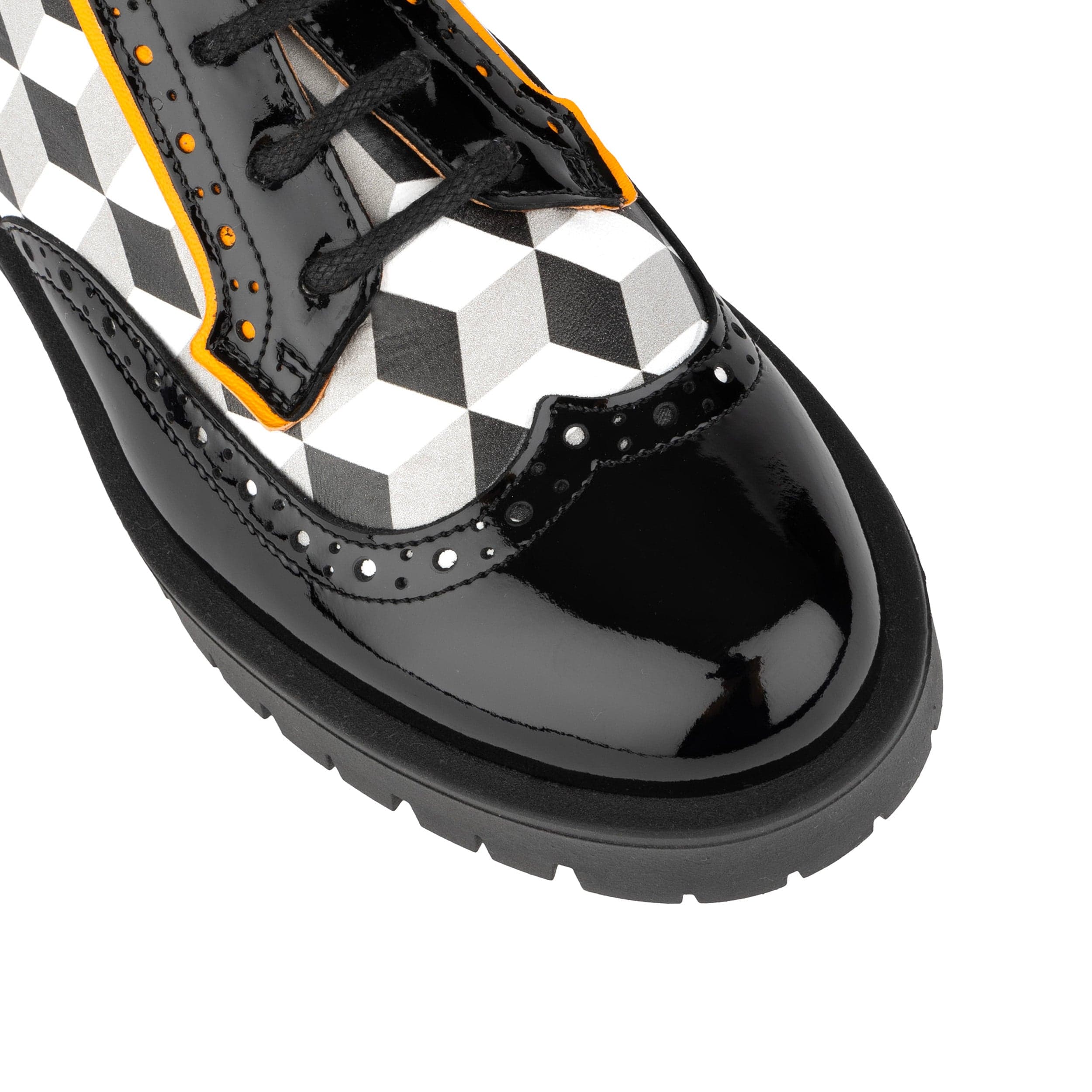 Artisan - Black & White Cubics - Women's leather lace-up shoe with brogue detailing