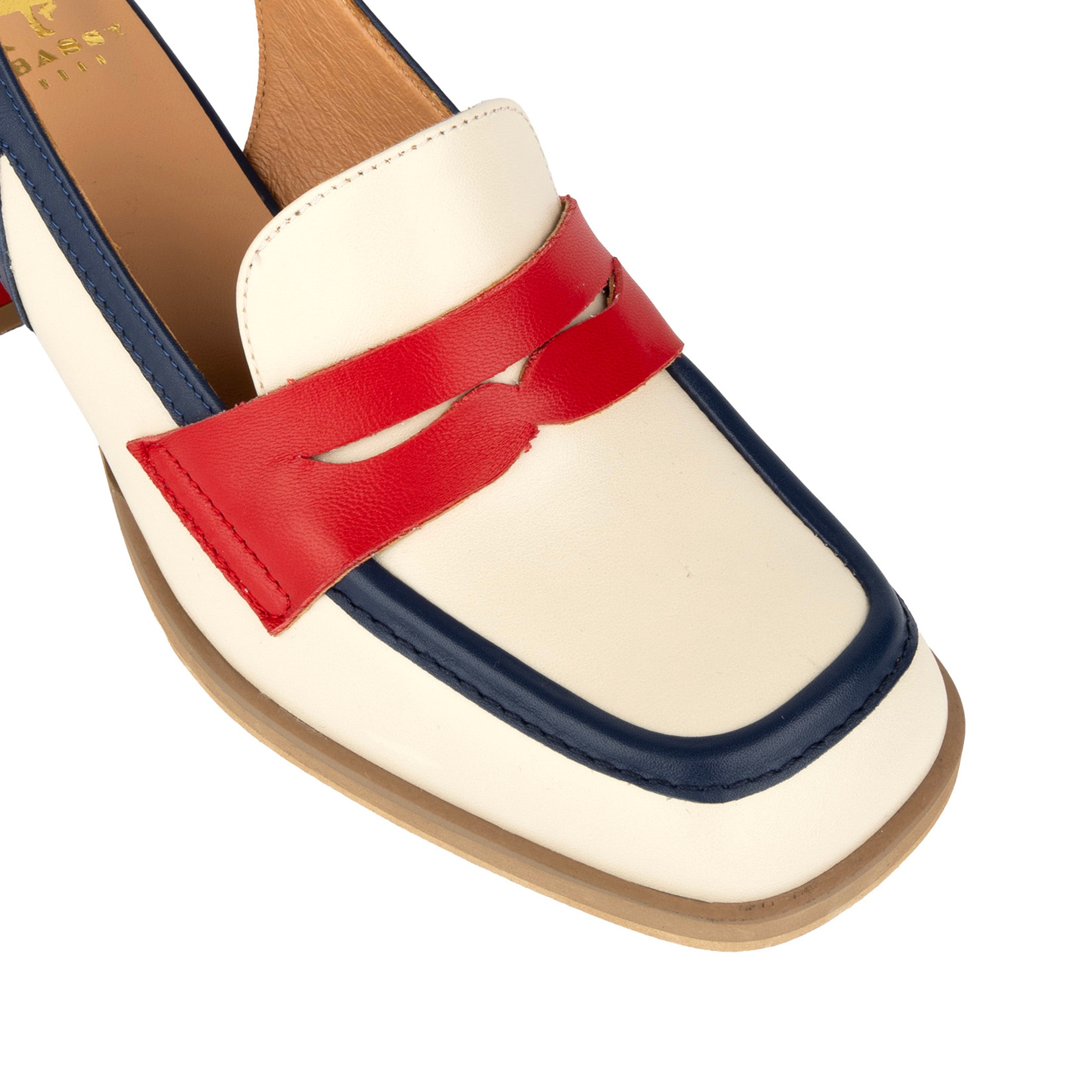 Diana - Cream & Red & Blue - Women's block heel slingback leather pump