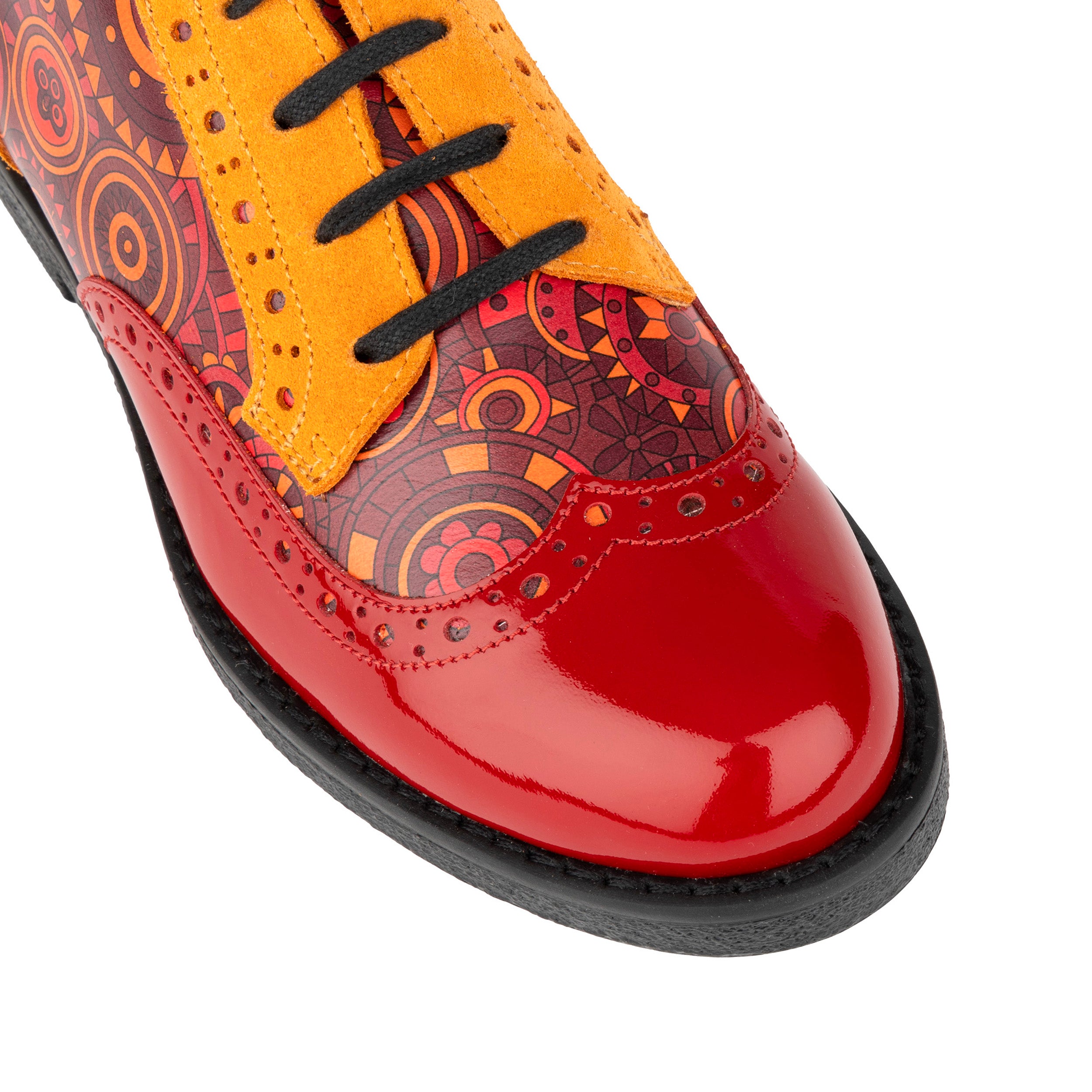 The Artist - Red & Orange - Women's leather lace-up shoe with brogue detailing