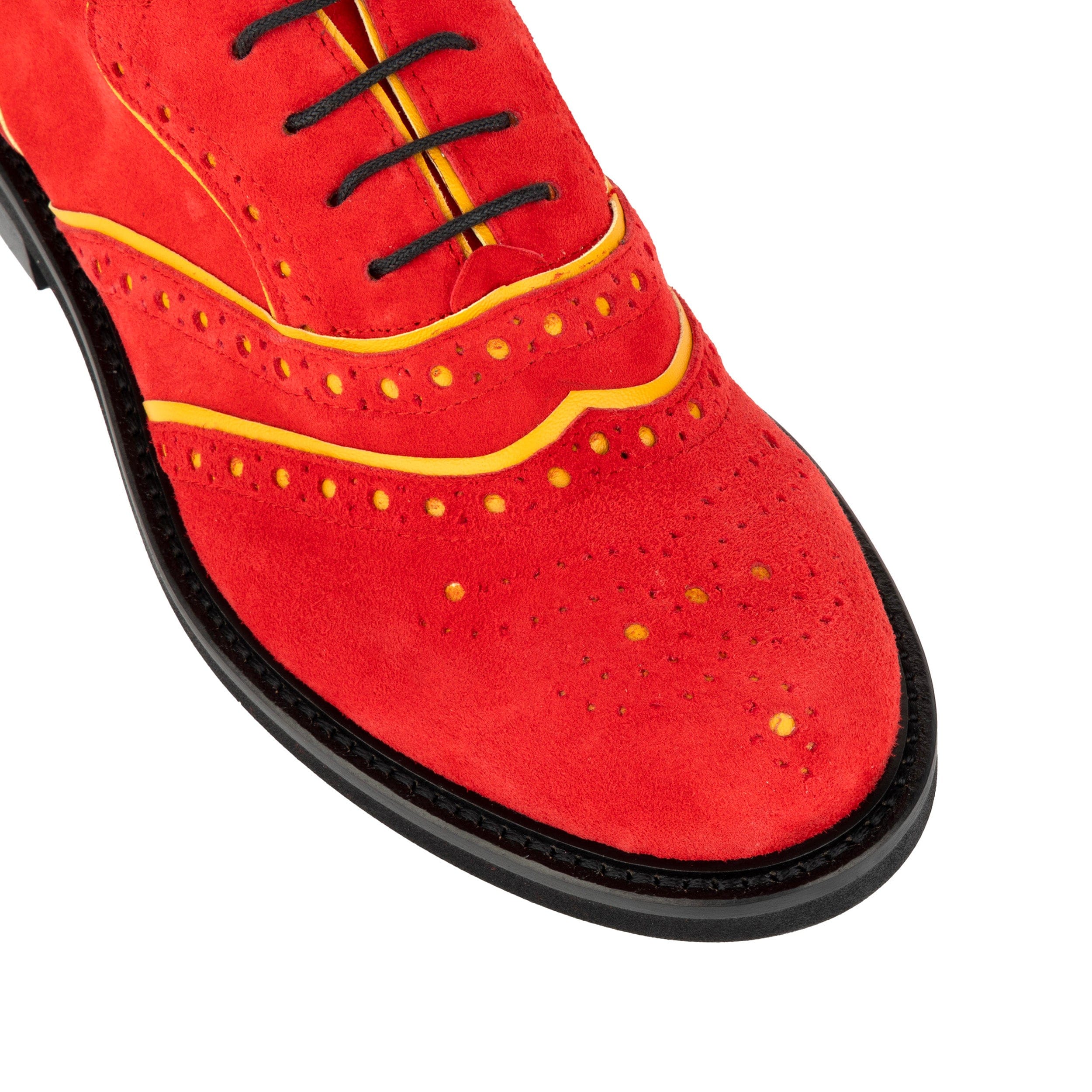 Brick Lane - Red & Yellow - Women's contrast leather lace-up brogue