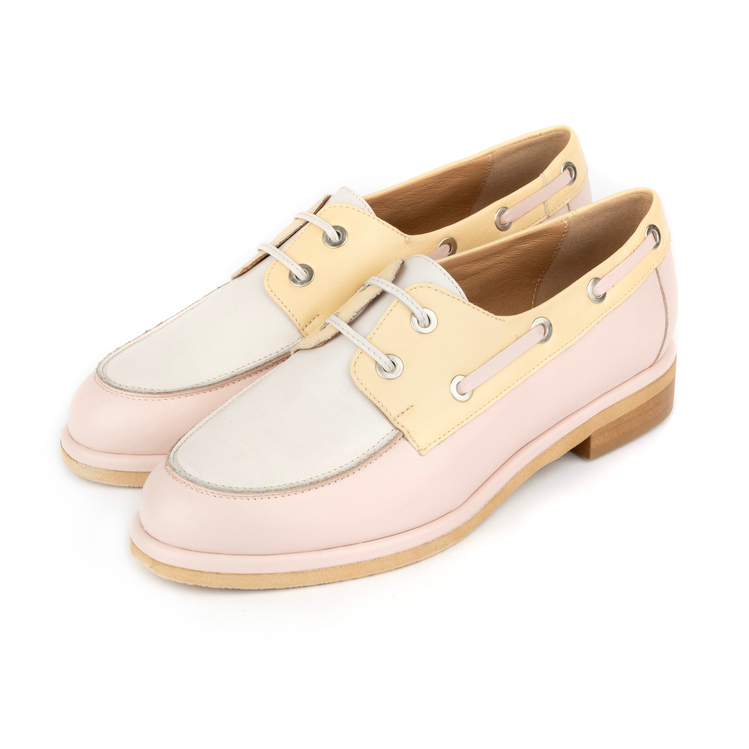 Boatie - Yellow & Cream & Pink - Women's Leather Boat Shoe