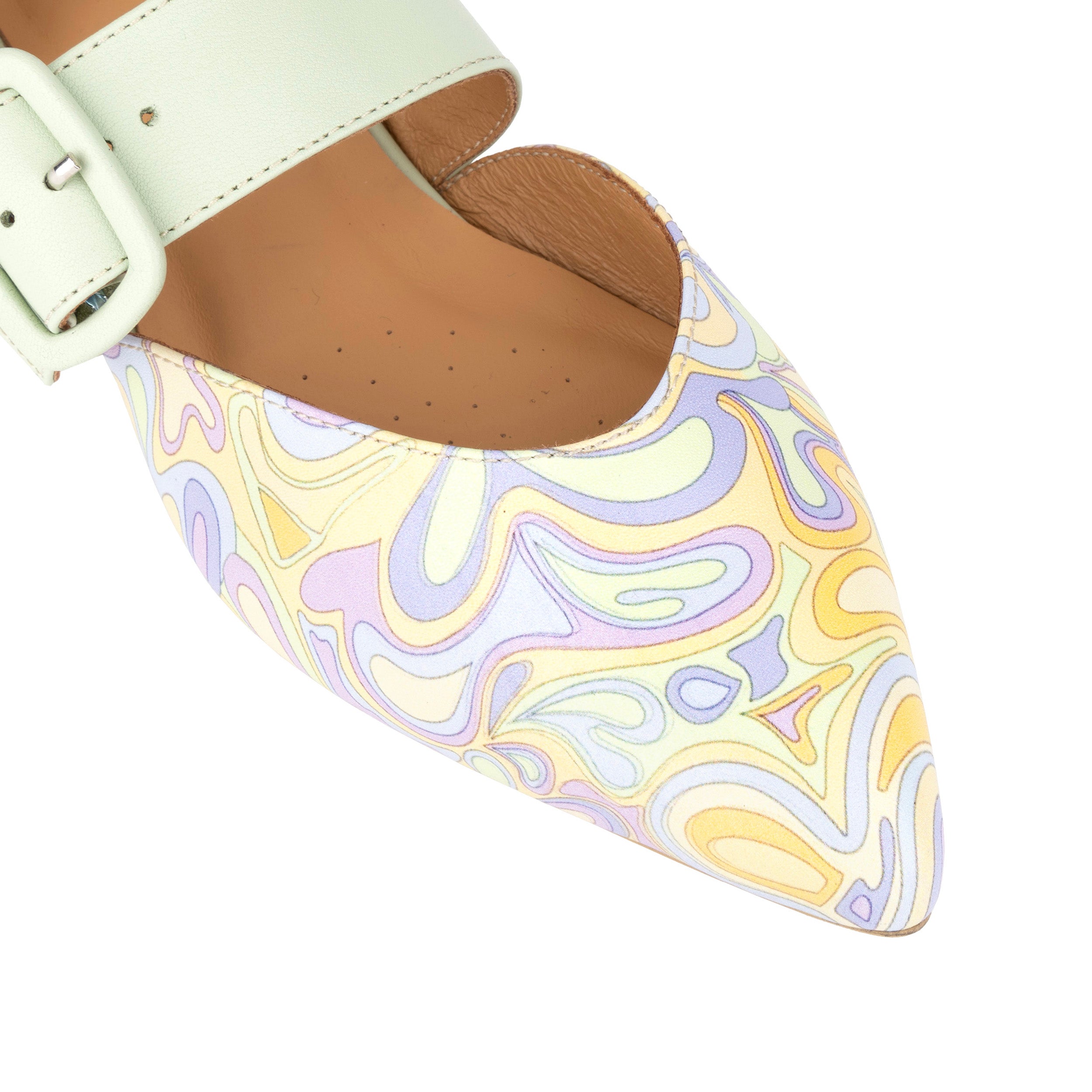 Lush - Pastel Mint Multi - Women's leather pointed ballet pump with buckle strap