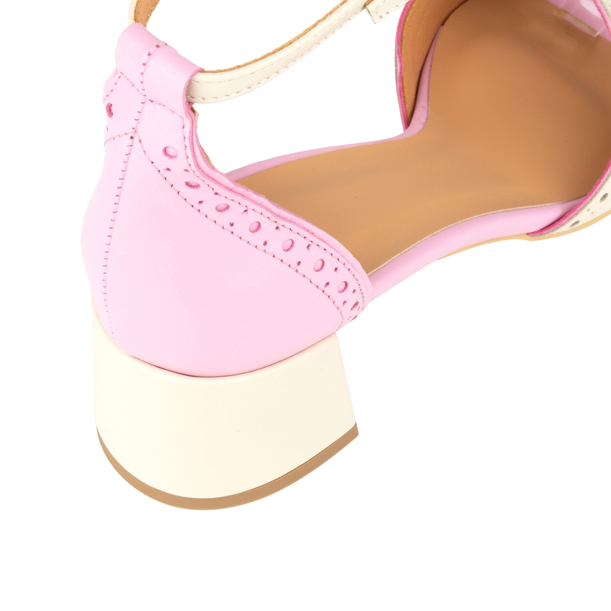 Croupier - Pink & White - Women's 2 inch heel ankle strap leather sandal in pastel