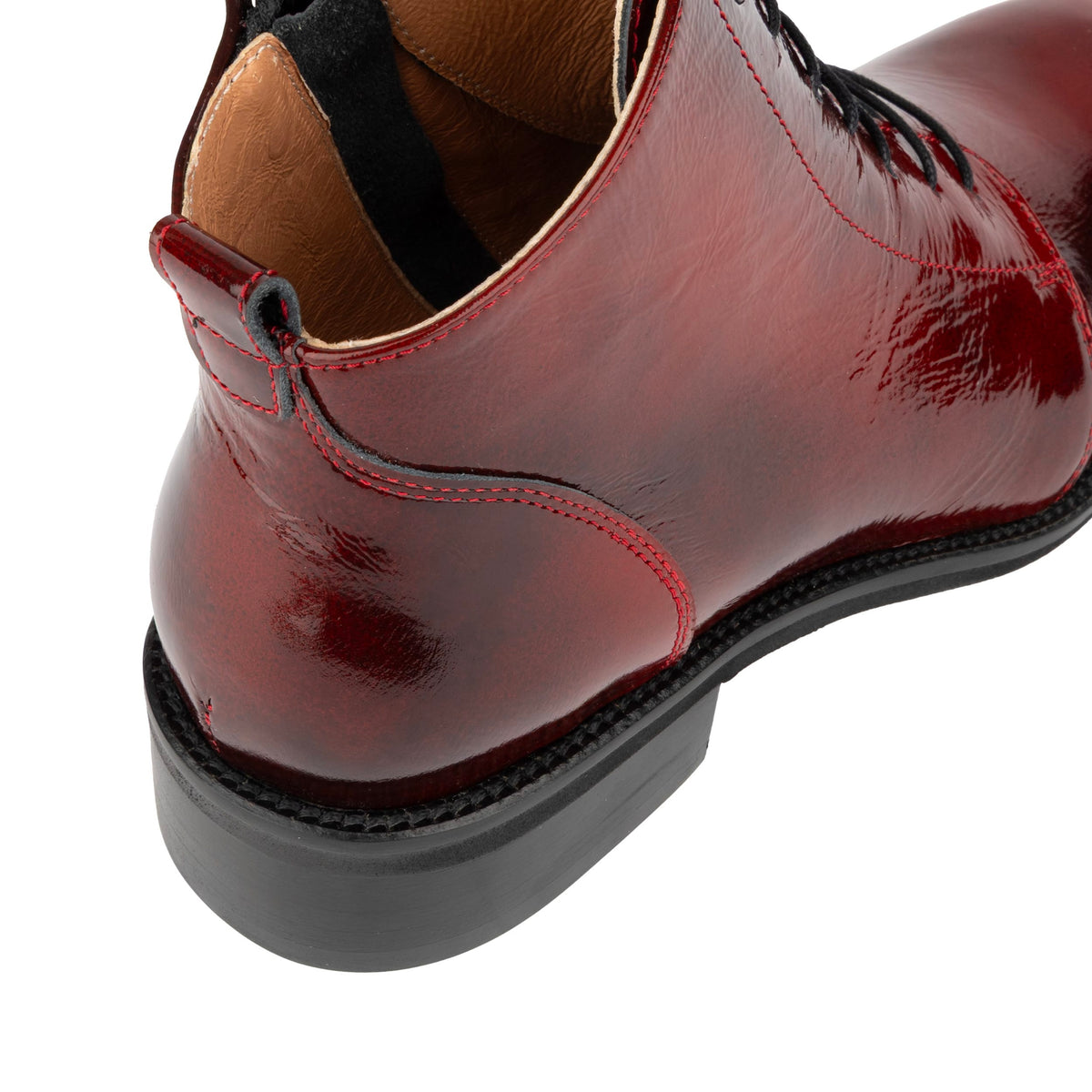 Marcella - Burgundy - Women's Patent Leather Lace-Up Ankle Boots