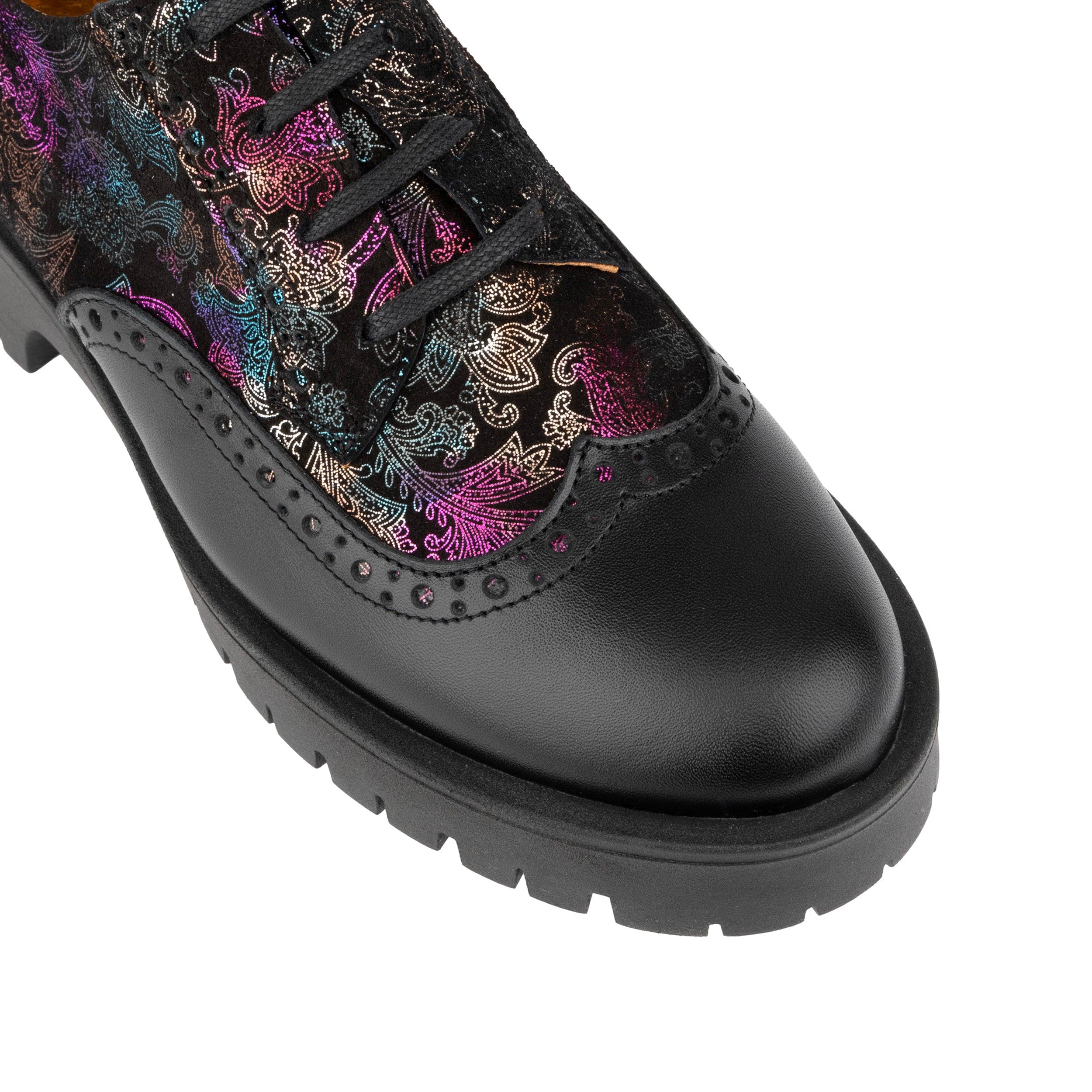 Artisan - Dark Winter Foil & Pink - Women's leather lace-up shoe with brogue detailing