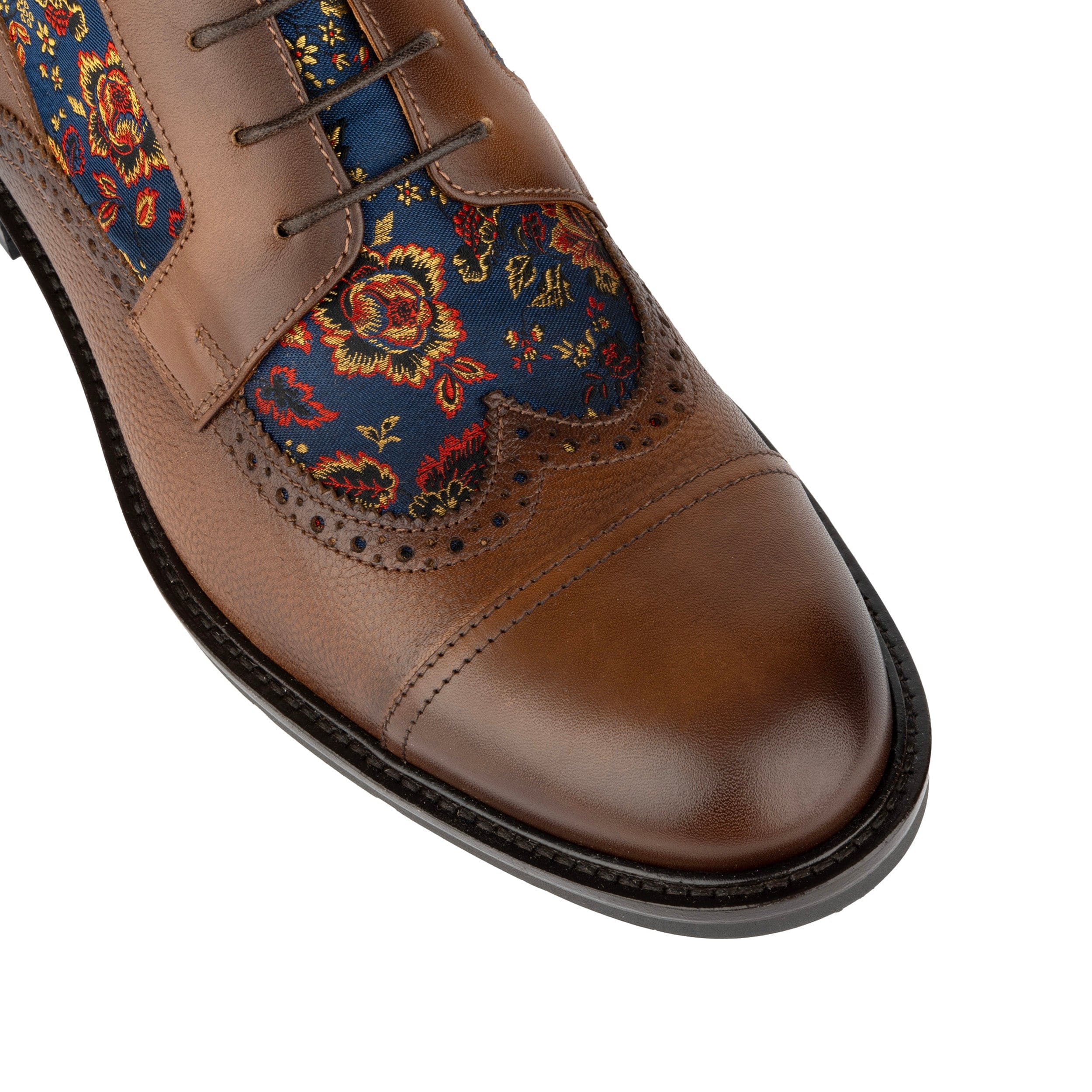 Charles - Tan & Blue Flowers - Men's leather lace up boot