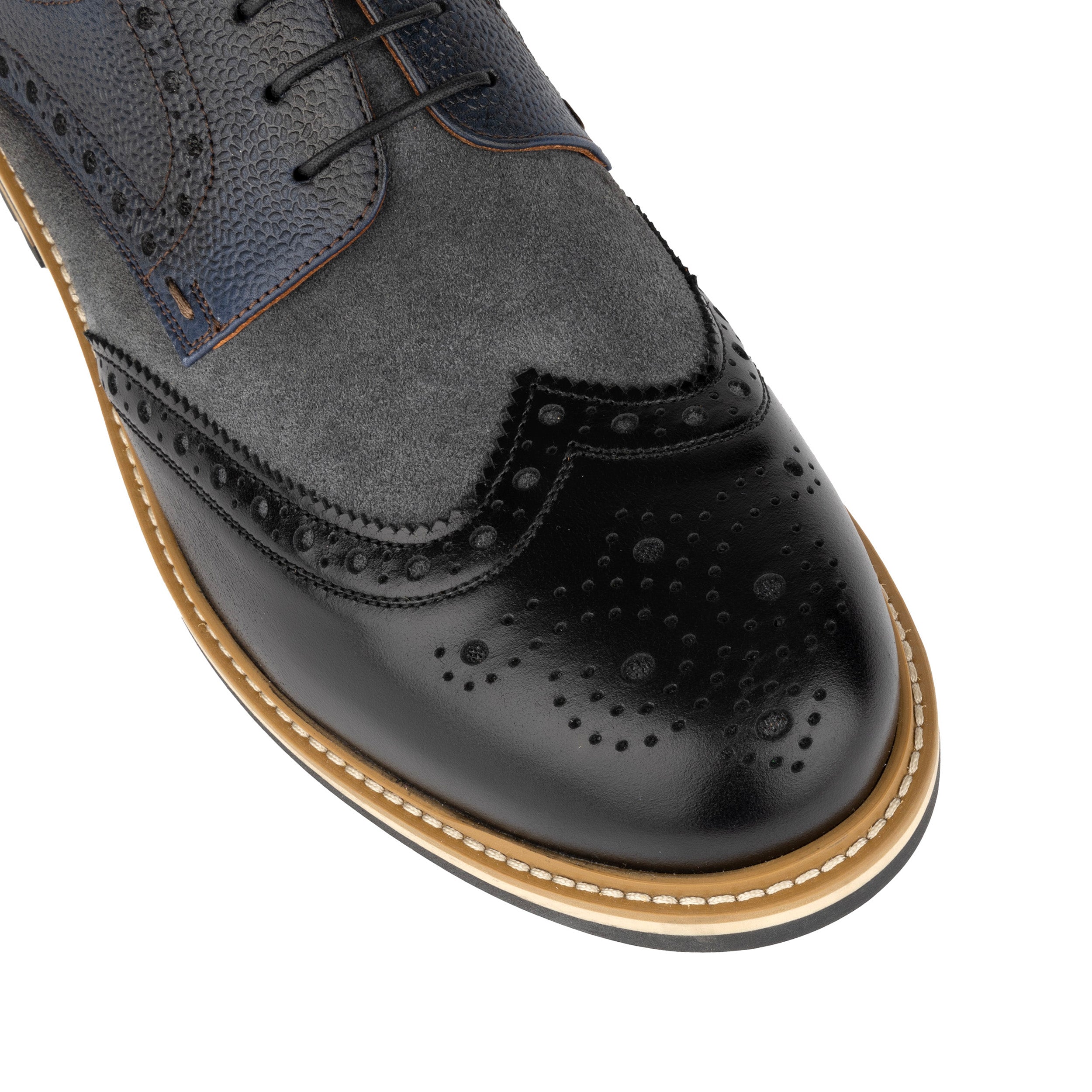 Ashford - Black & Grey & Navy - Tri‑tone leather lace‑up with suede accents