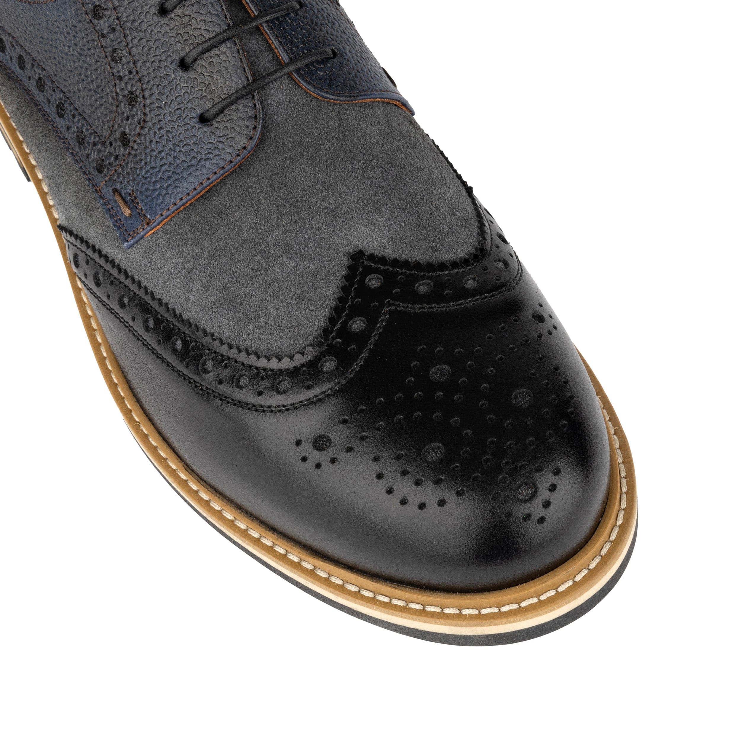 Ashford - Black & Grey & Navy - Men's tri‑tone leather lace‑up with suede accents