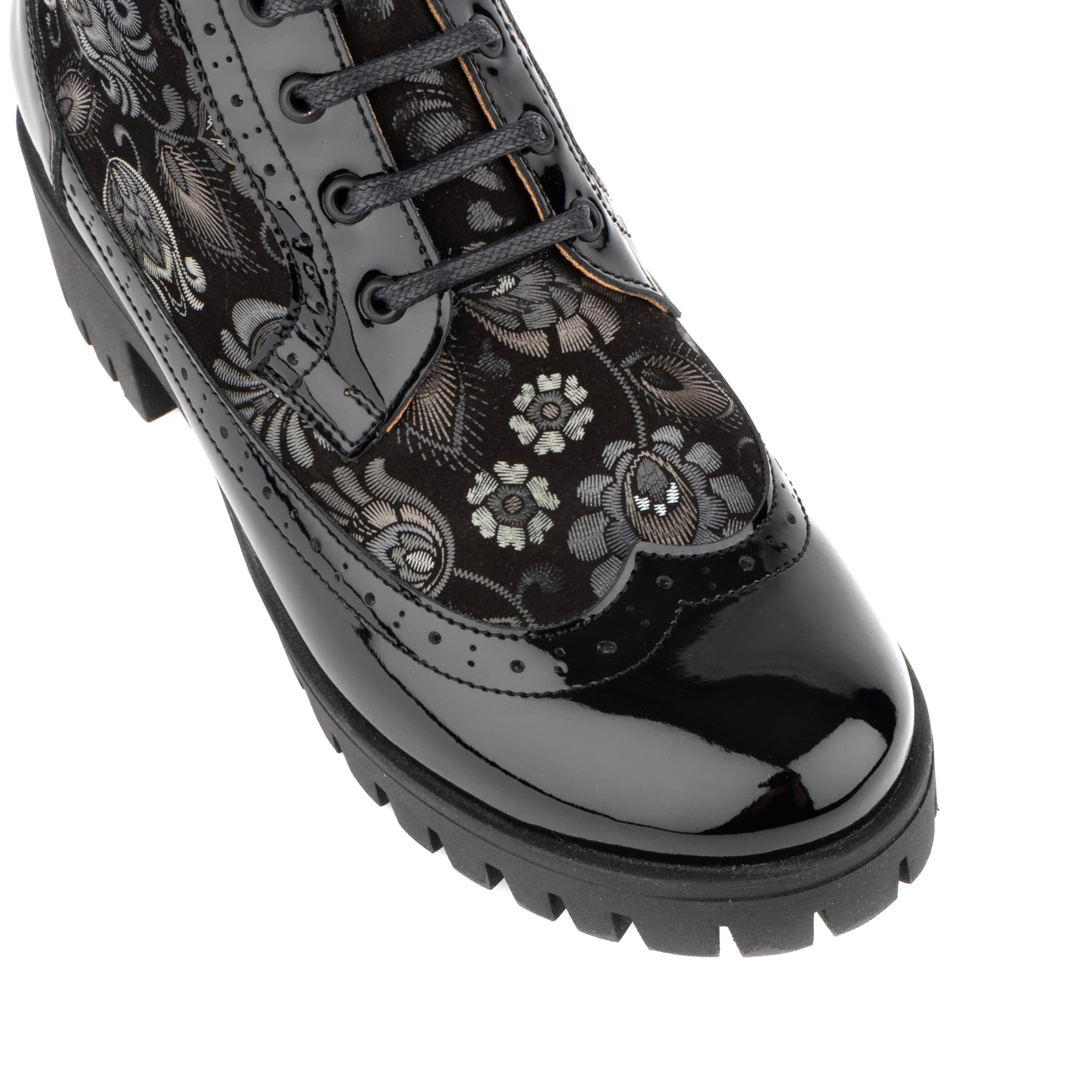 Milliner Platform - Emboss - Women's leather chunky 1 inch platform ankle boot in black