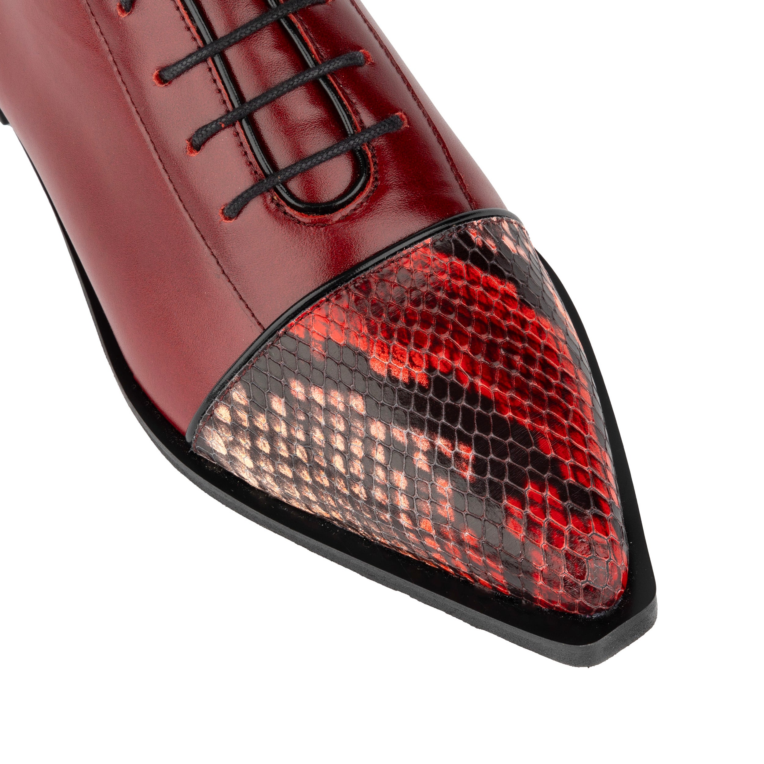 Sloan - Red - Women's Leather Oxford with Snakeskin toe
