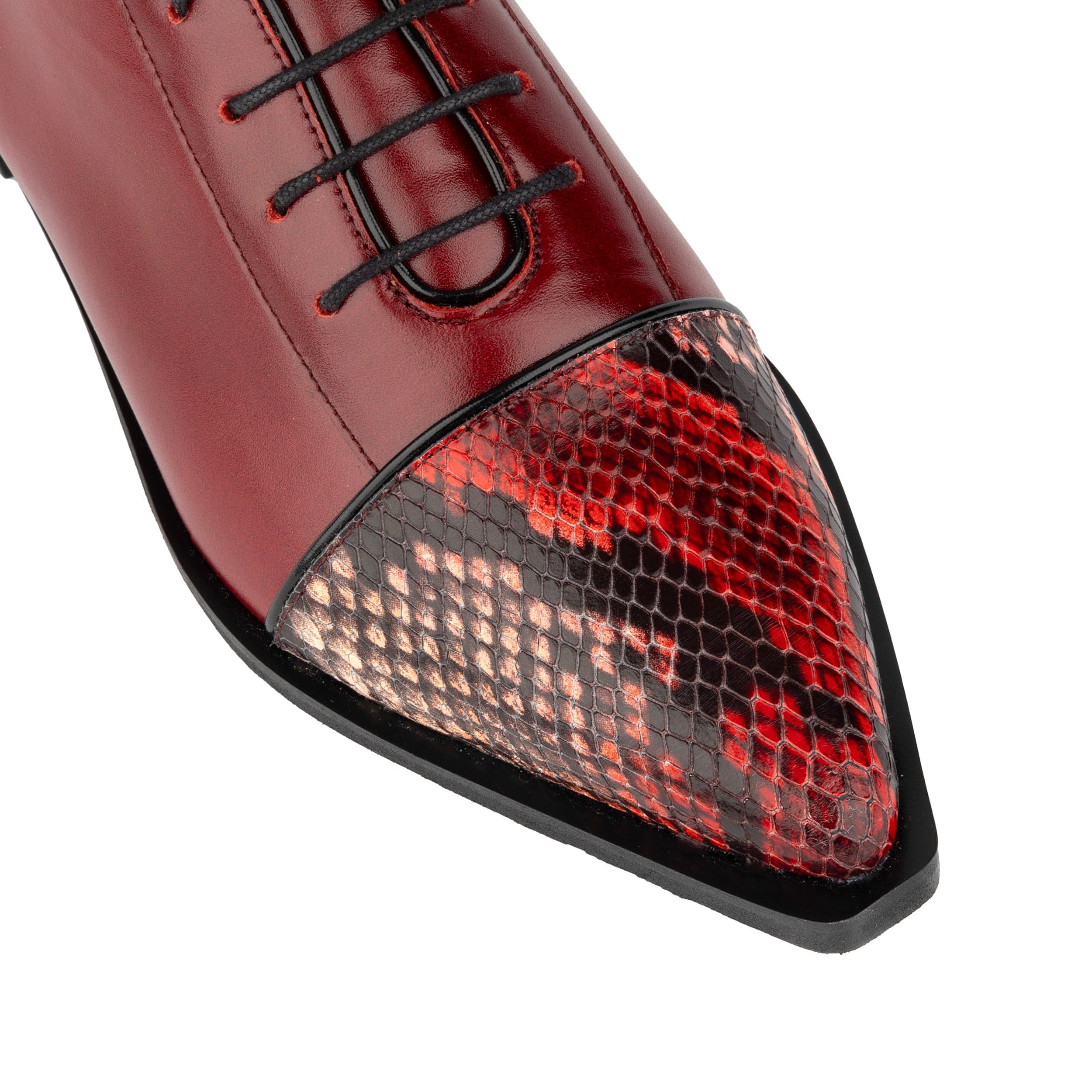 Sloan - Red - Women's Leather Oxford with Snakeskin toe