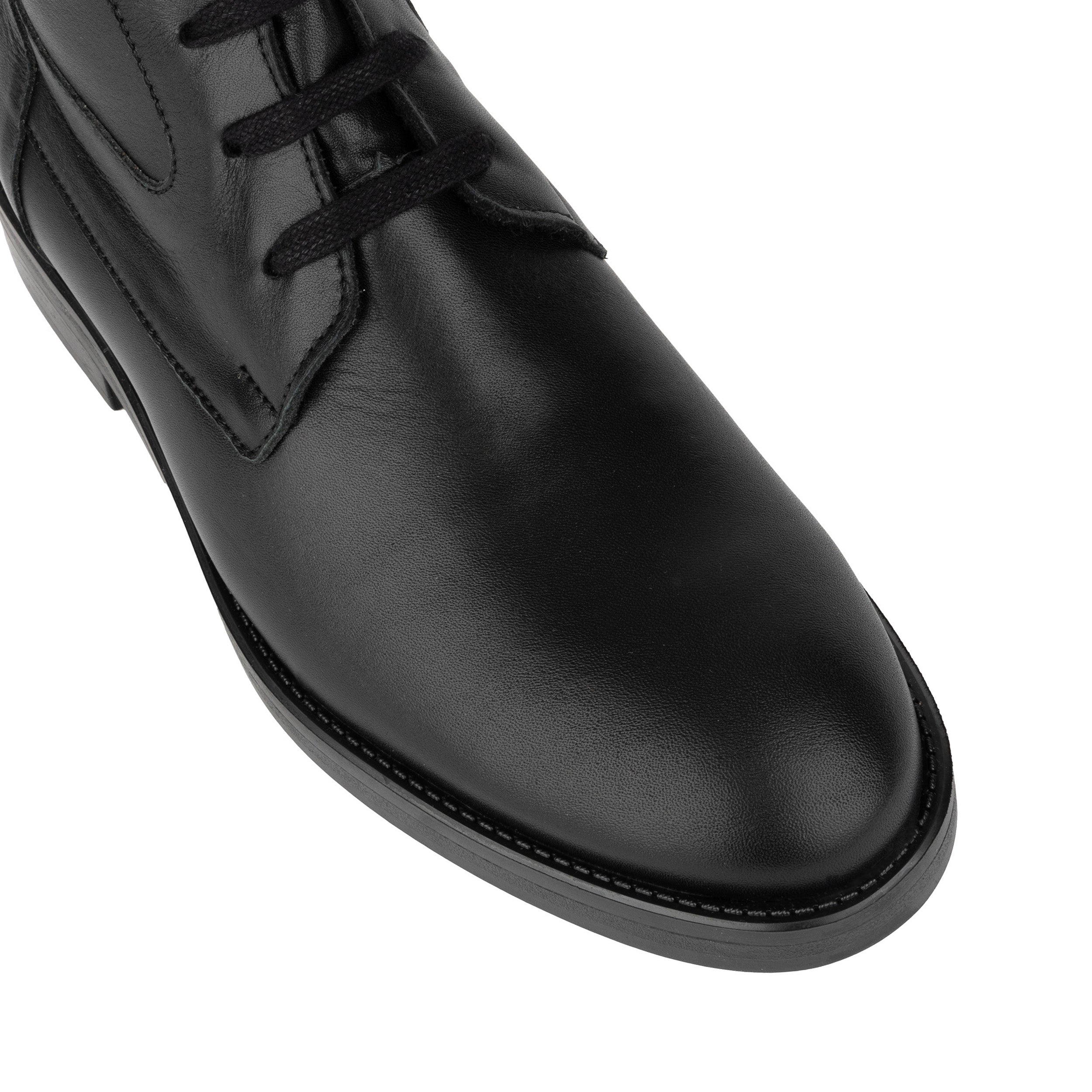 Didi Wool - Black - Women's leather lace-up and zip-up round toe combat boot