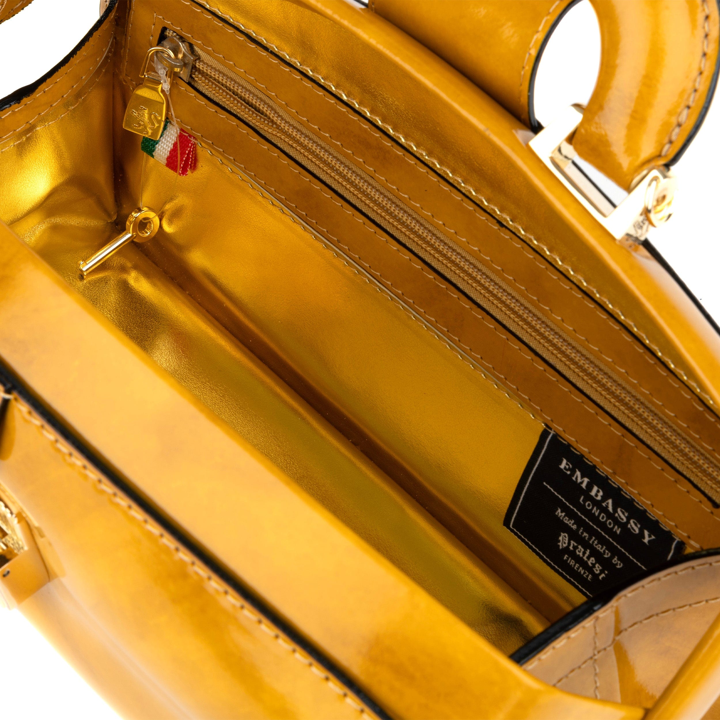 Gazelle - Mustard - Women's patent bowling bag with handle and strap