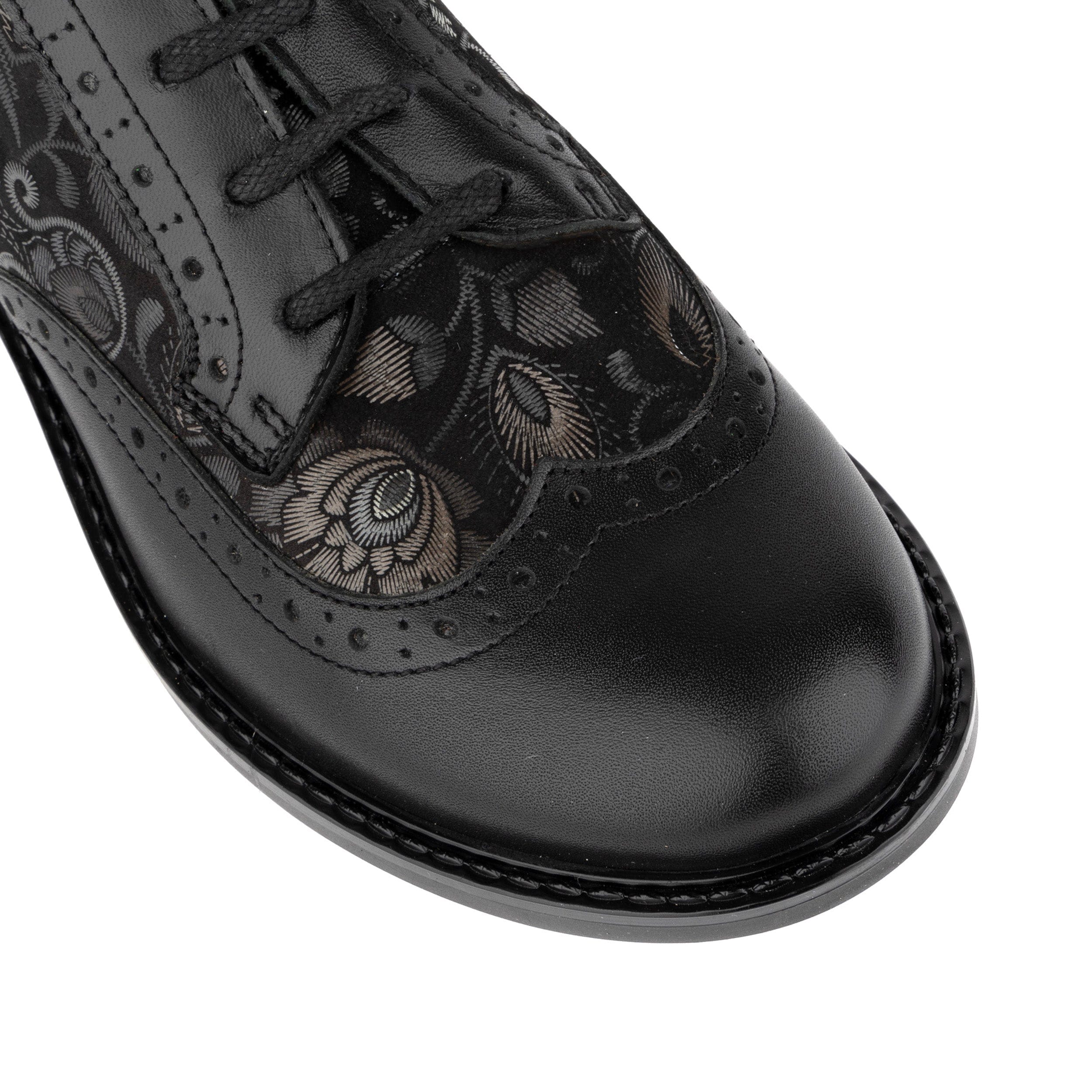 DreamFiters - Black Emboss - Women's round toe leather derby shoe on durable rubber sole