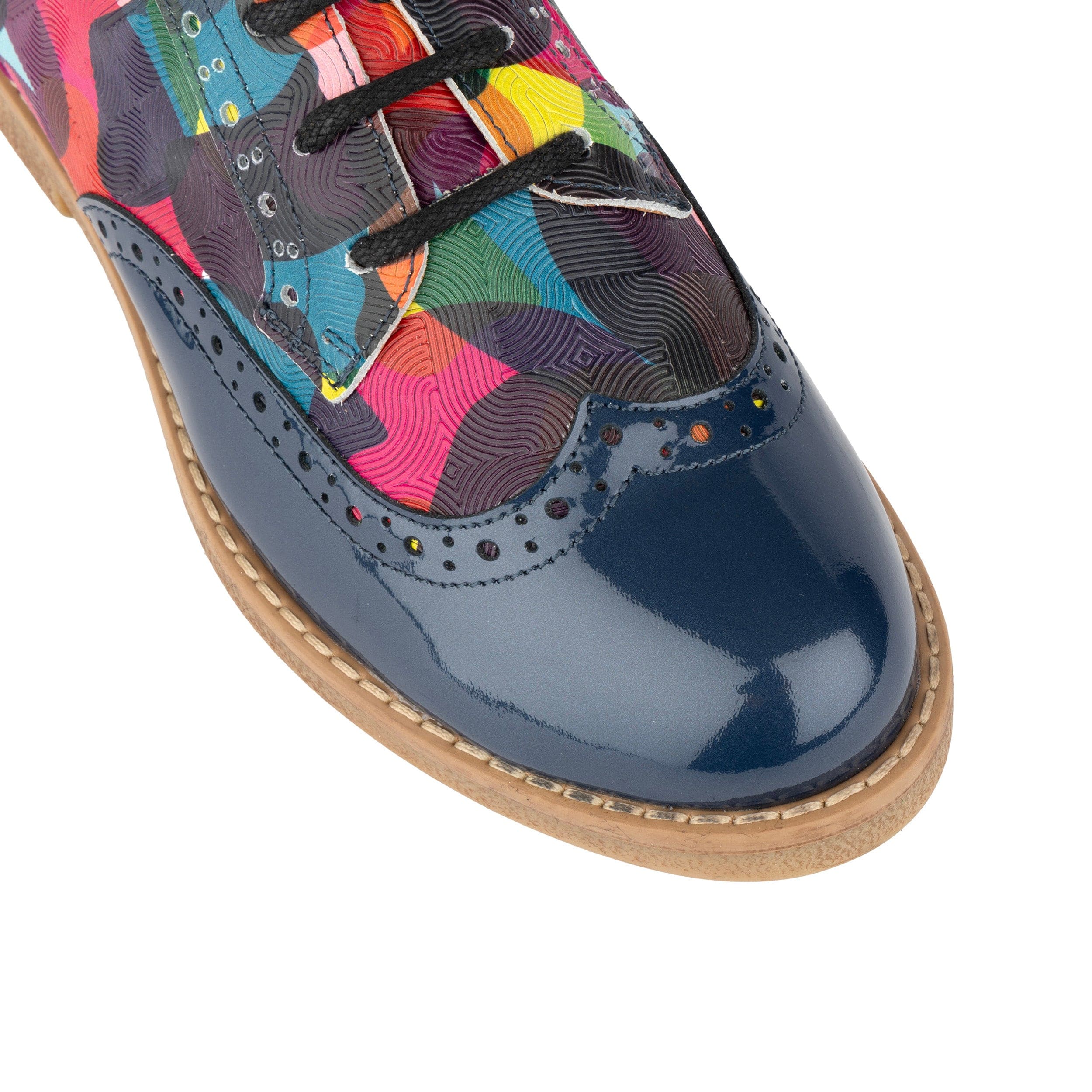 The Artist - Navy & Pink & Infinity - Women's leather lace-up shoe with brogue detailing