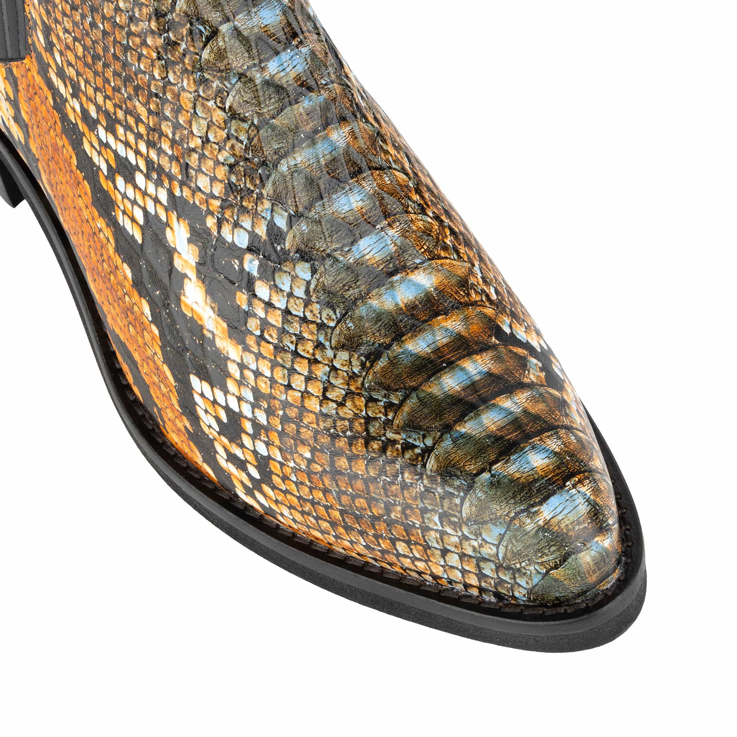 Texas - Black & Orange Snake - Women's Leather Snake Print Western Boot