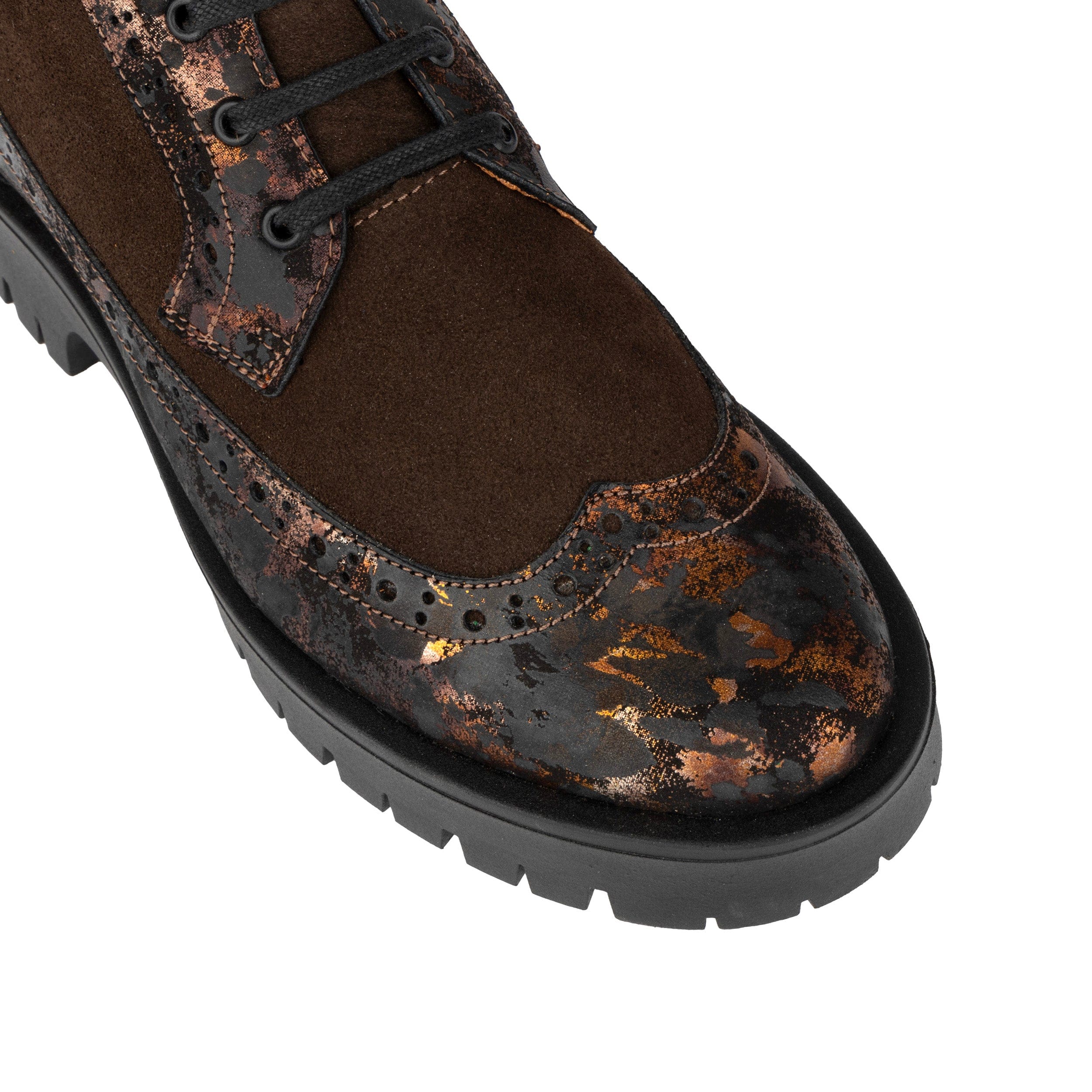 Hatter Platform - Brown Metal - Women's Leather and brushed nubuck suede Ankle Lace-up Boot with chunky cleated sole