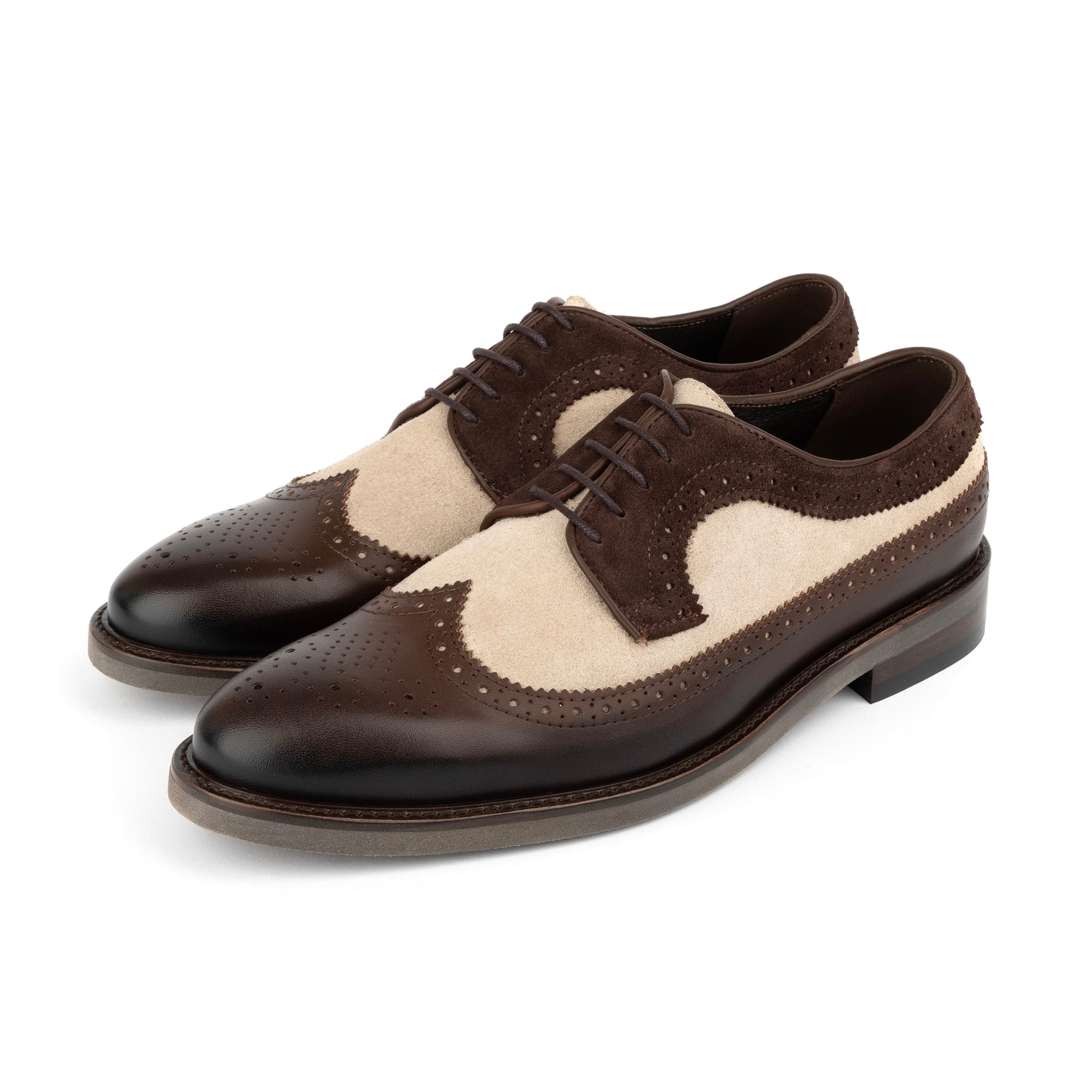 Alexander - Tan & Brown - Men's Multi-Textured Leather & Suede Wingtip Brogue