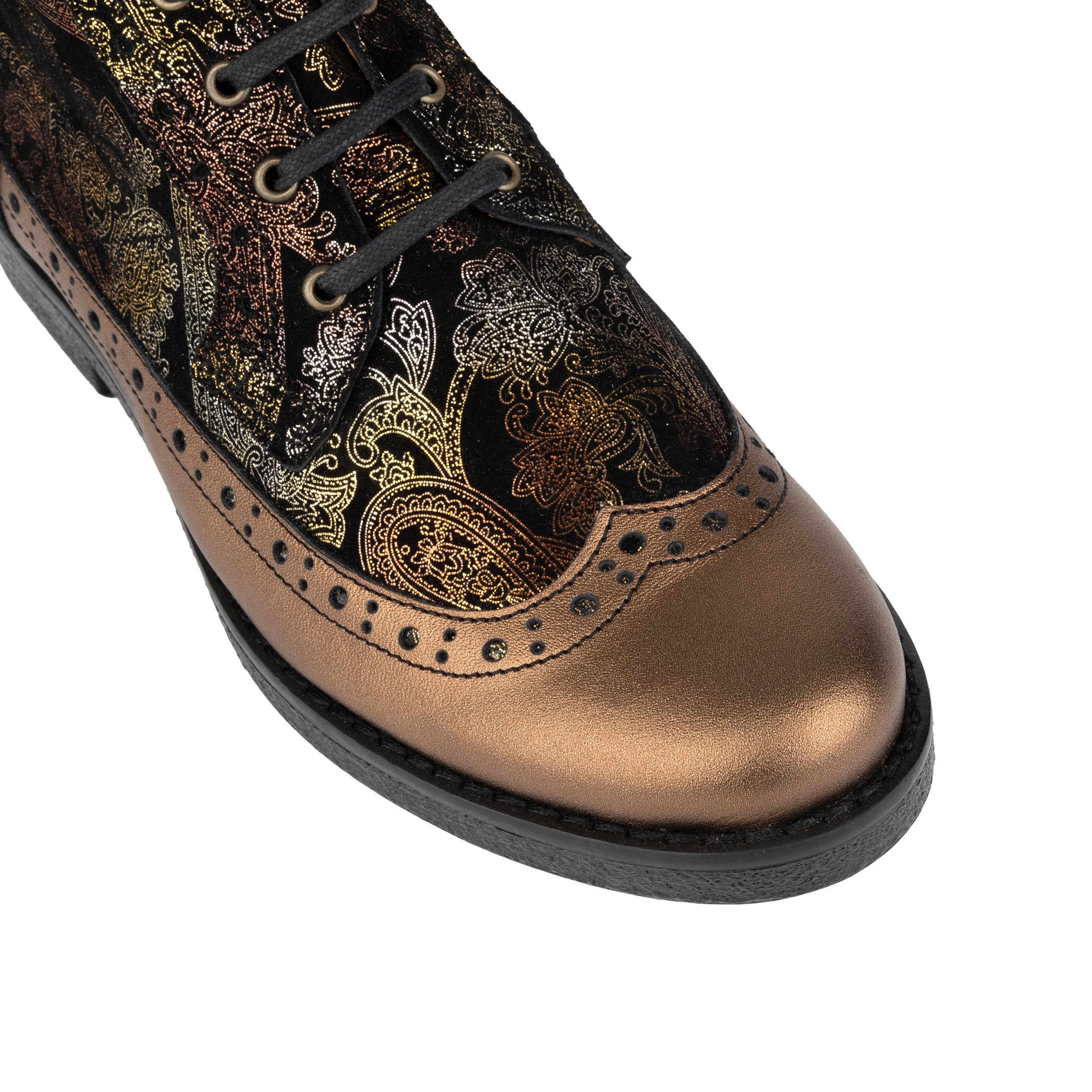 Hatter - Bronze & Floral - Women's Leather Ankle Lace-up Boot with bronze floral details